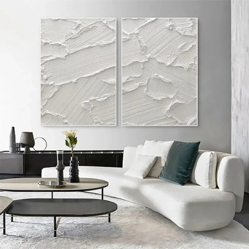 Set of 2 White Textured Canvas Paintings