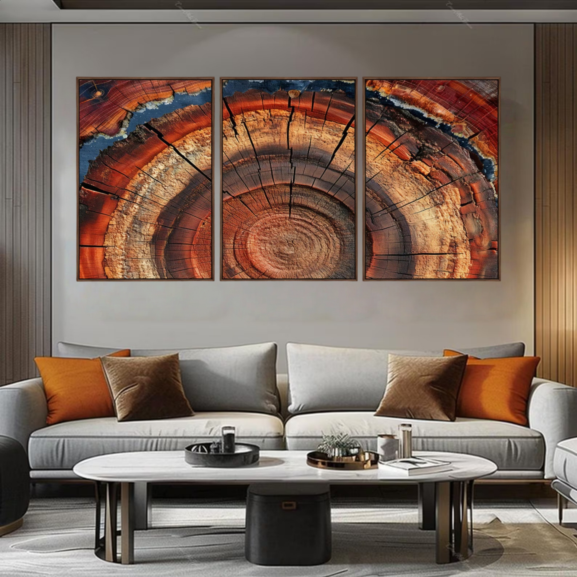 Rustic Ring Radiance - Wood Cross-Section Art