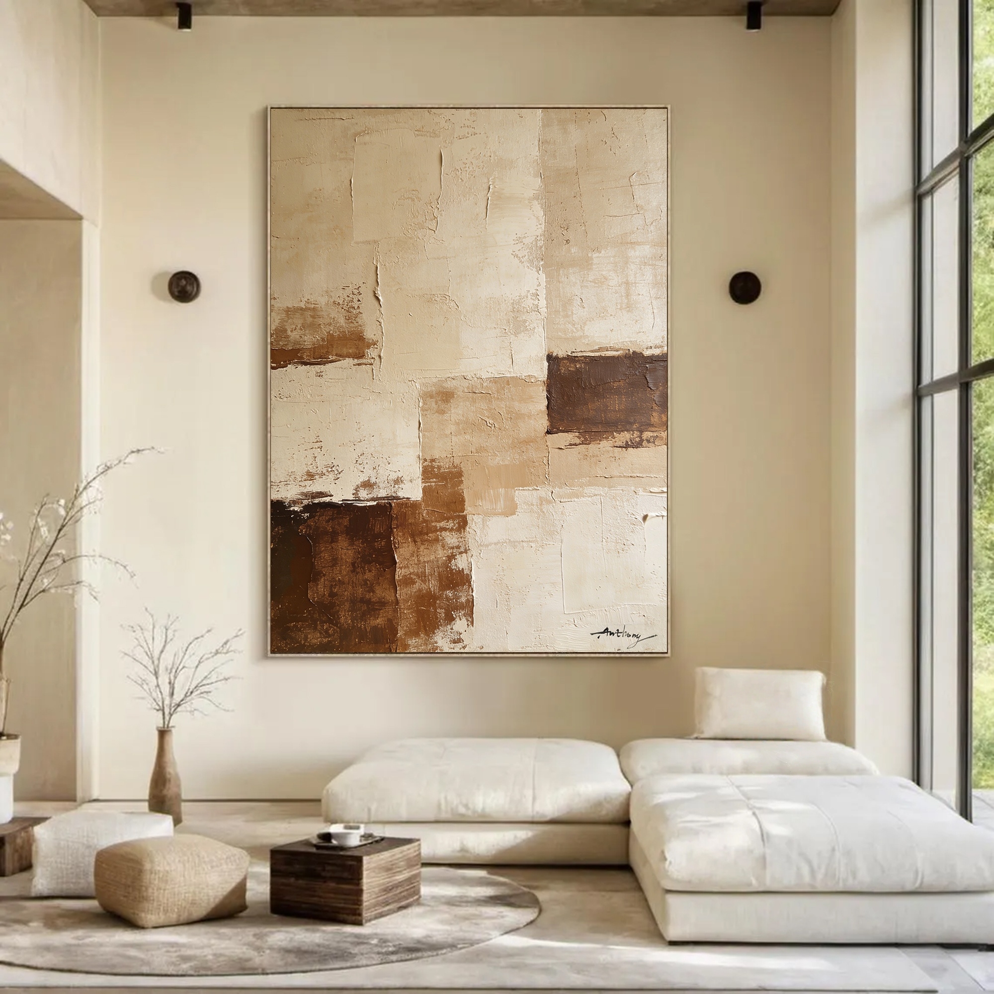 Muted Earth Tones – Abstract Geometric Oil Artwork