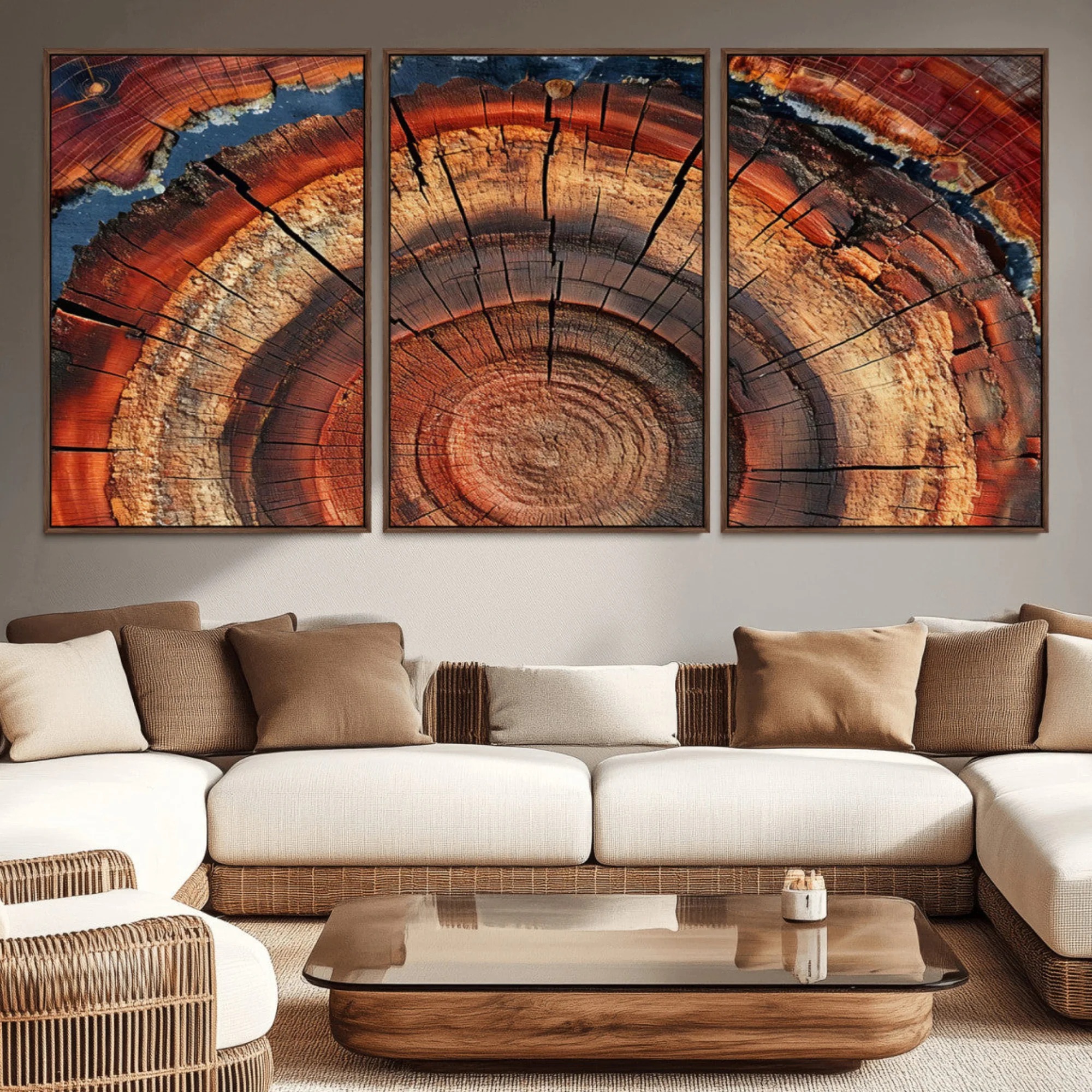 Rustic Ring Radiance - Wood Cross-Section Art