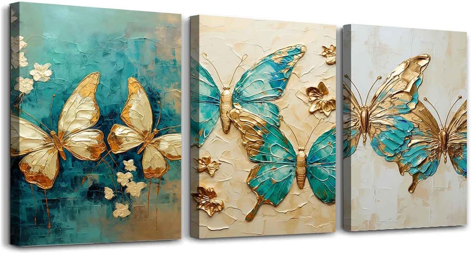 Teal & Gold - Butterfly Canvas Harmony