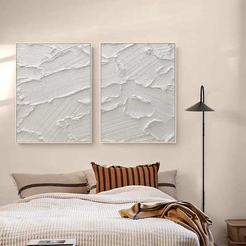 Set of 2 White Textured Canvas Paintings