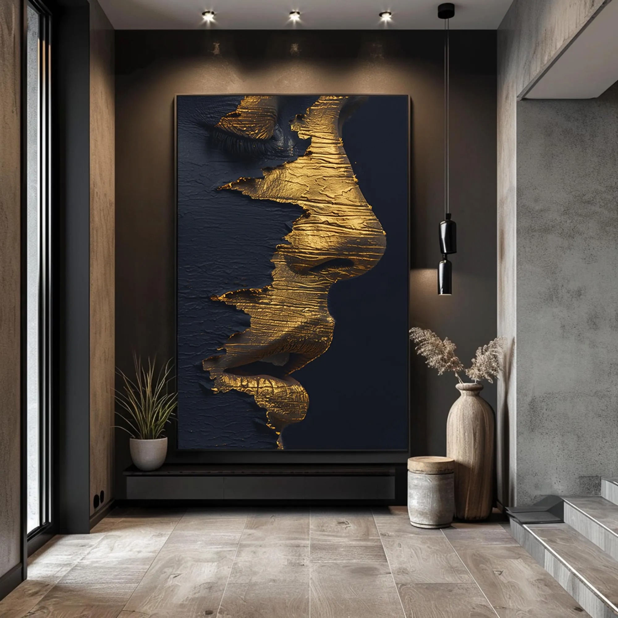 Golden Silhouette on Dark Blue