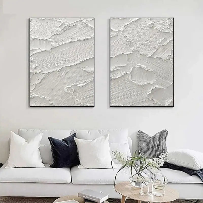 Set of 2 White Textured Canvas Paintings