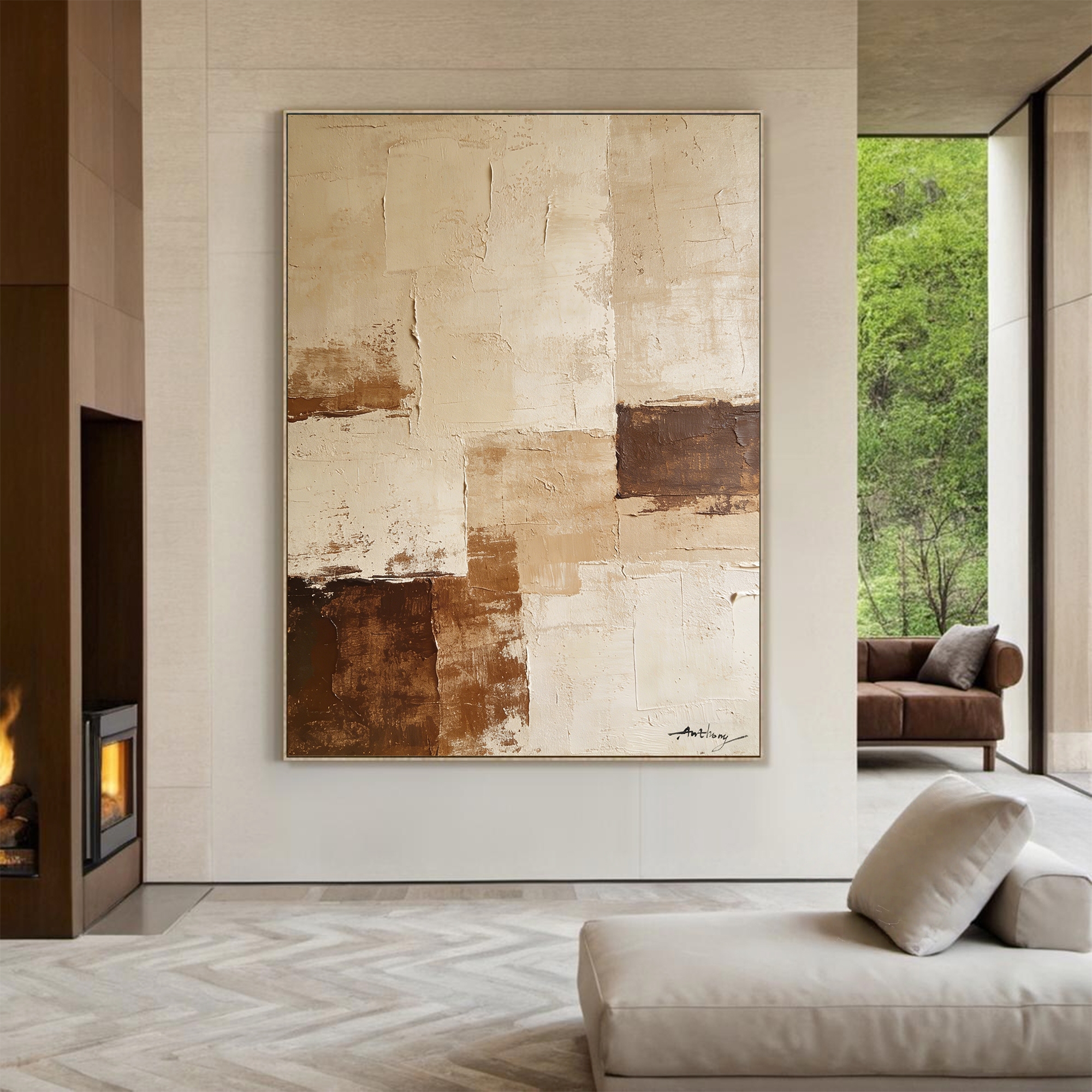 Muted Earth Tones – Abstract Geometric Oil Artwork