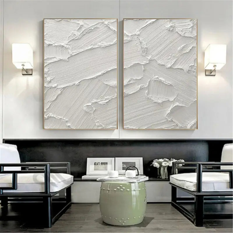 Set of 2 White Textured Canvas Paintings