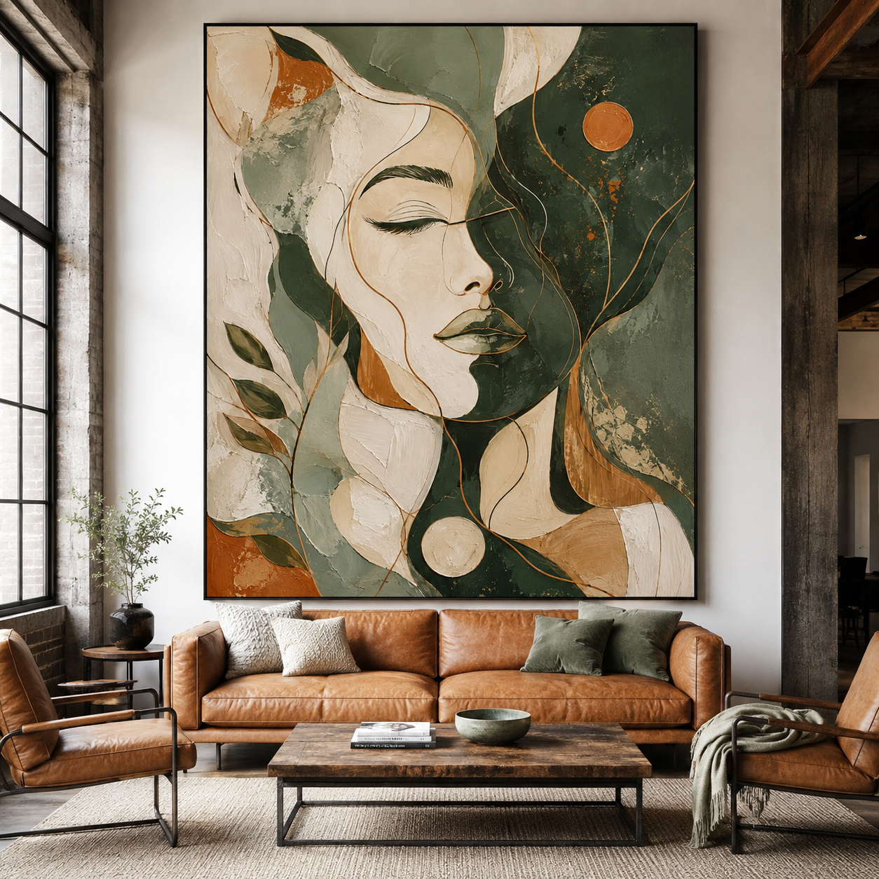 Green Female Portrait Painting | Quiet Bloom