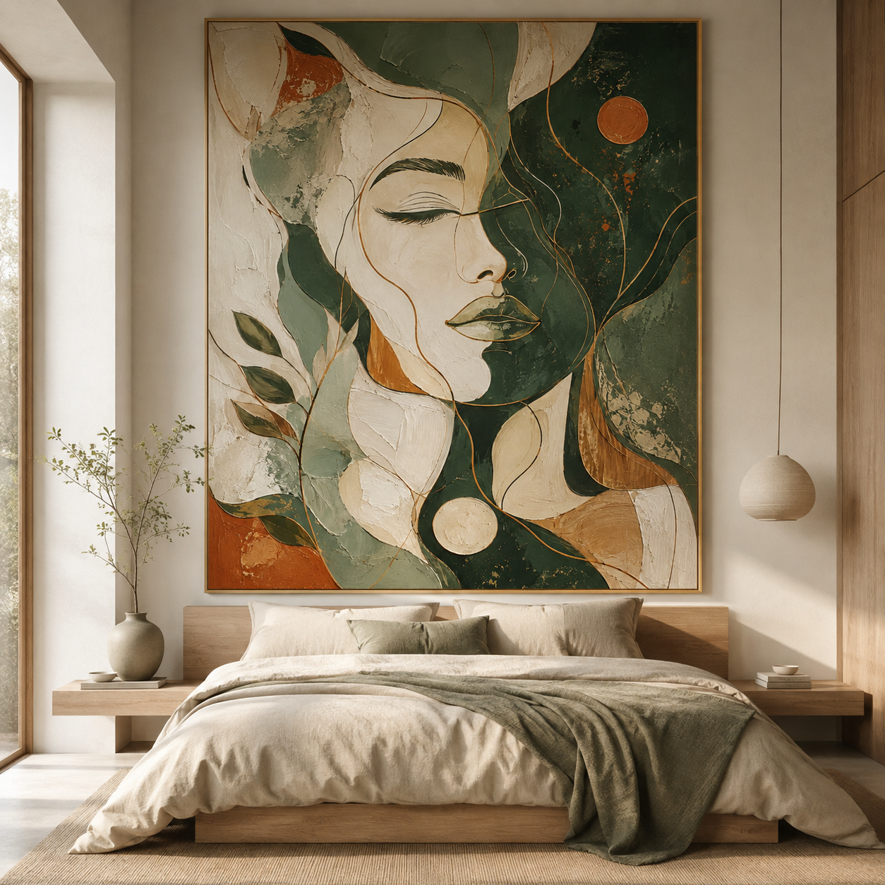 Green Female Portrait Painting | Quiet Bloom