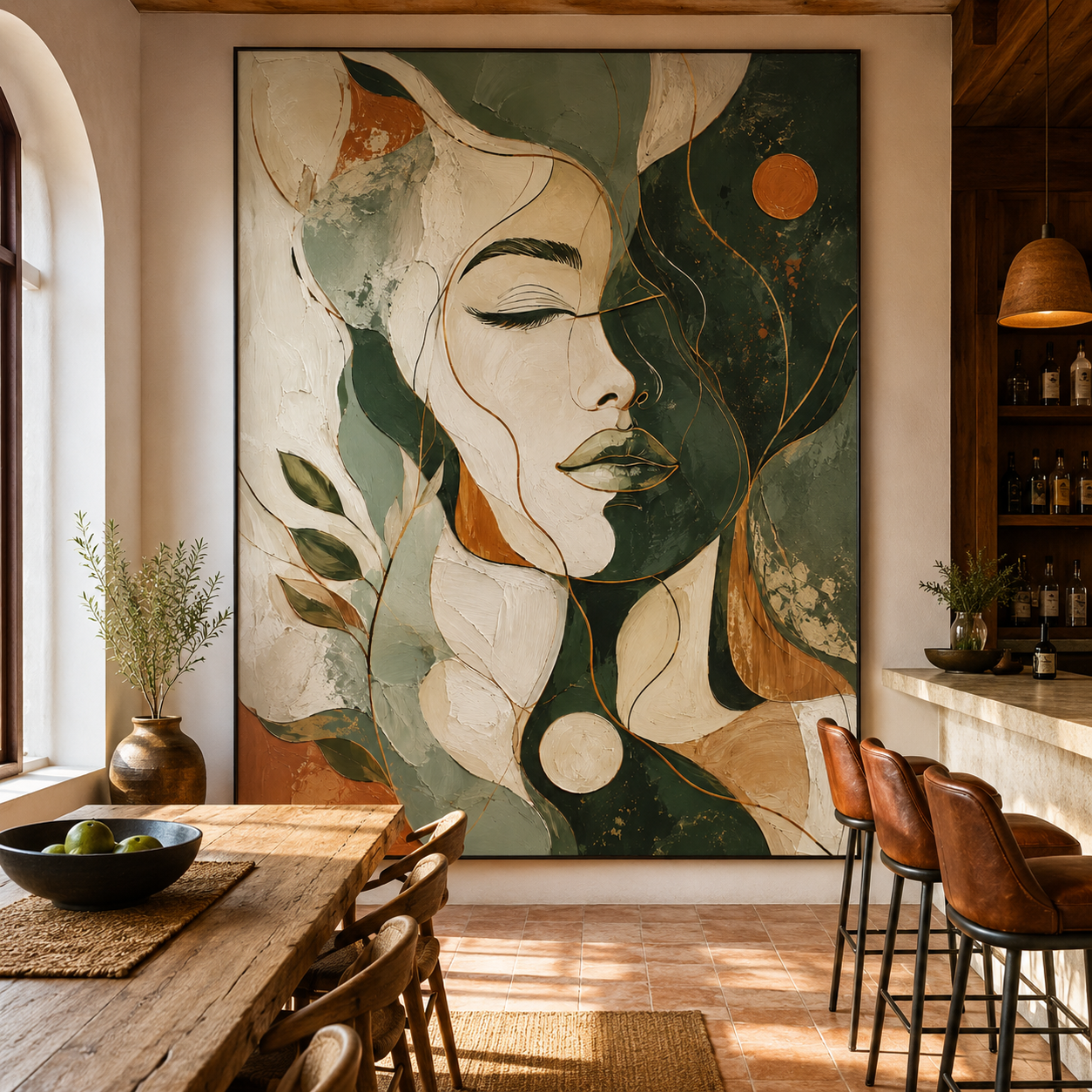 Green Female Portrait Painting | Quiet Bloom