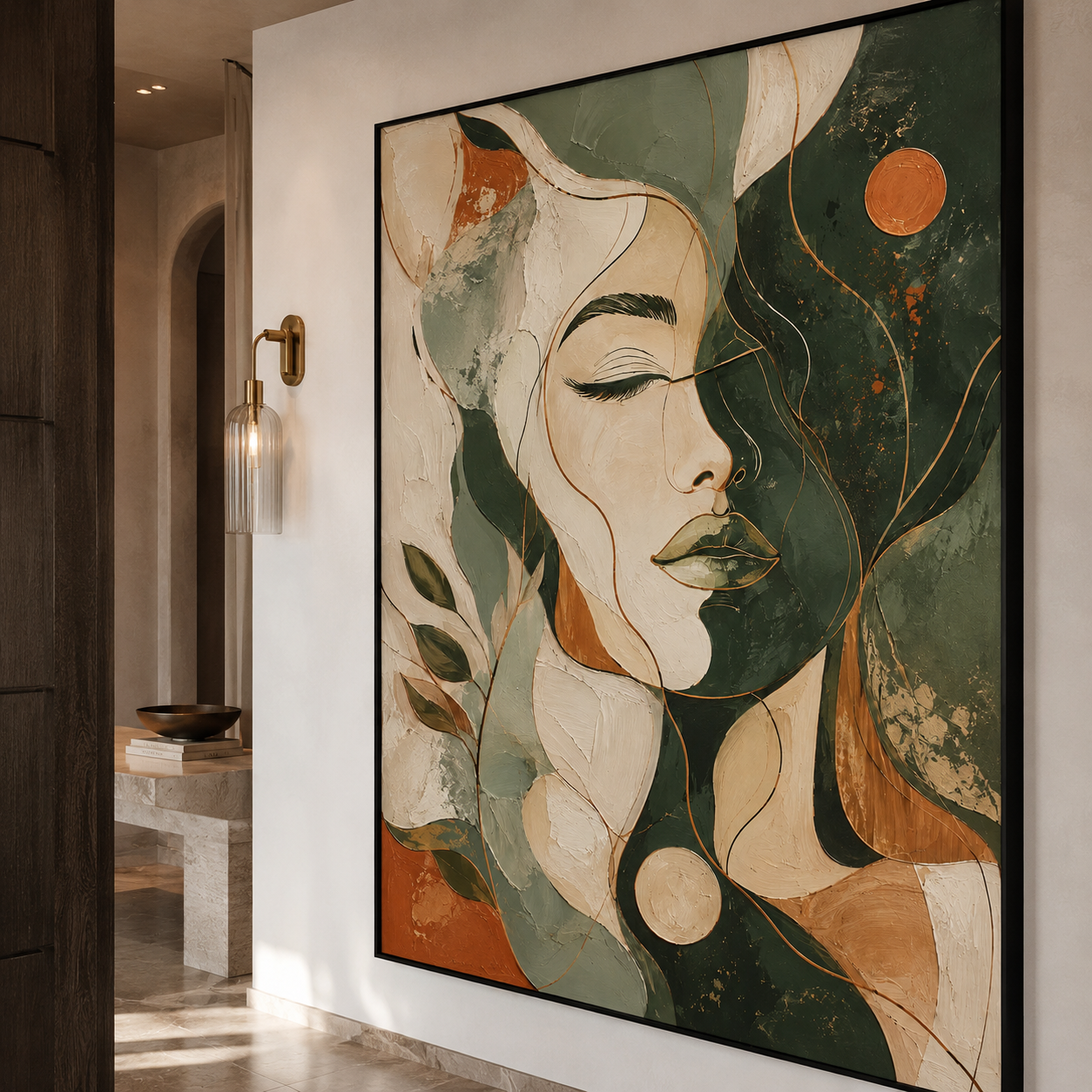 Green Female Portrait Painting | Quiet Bloom