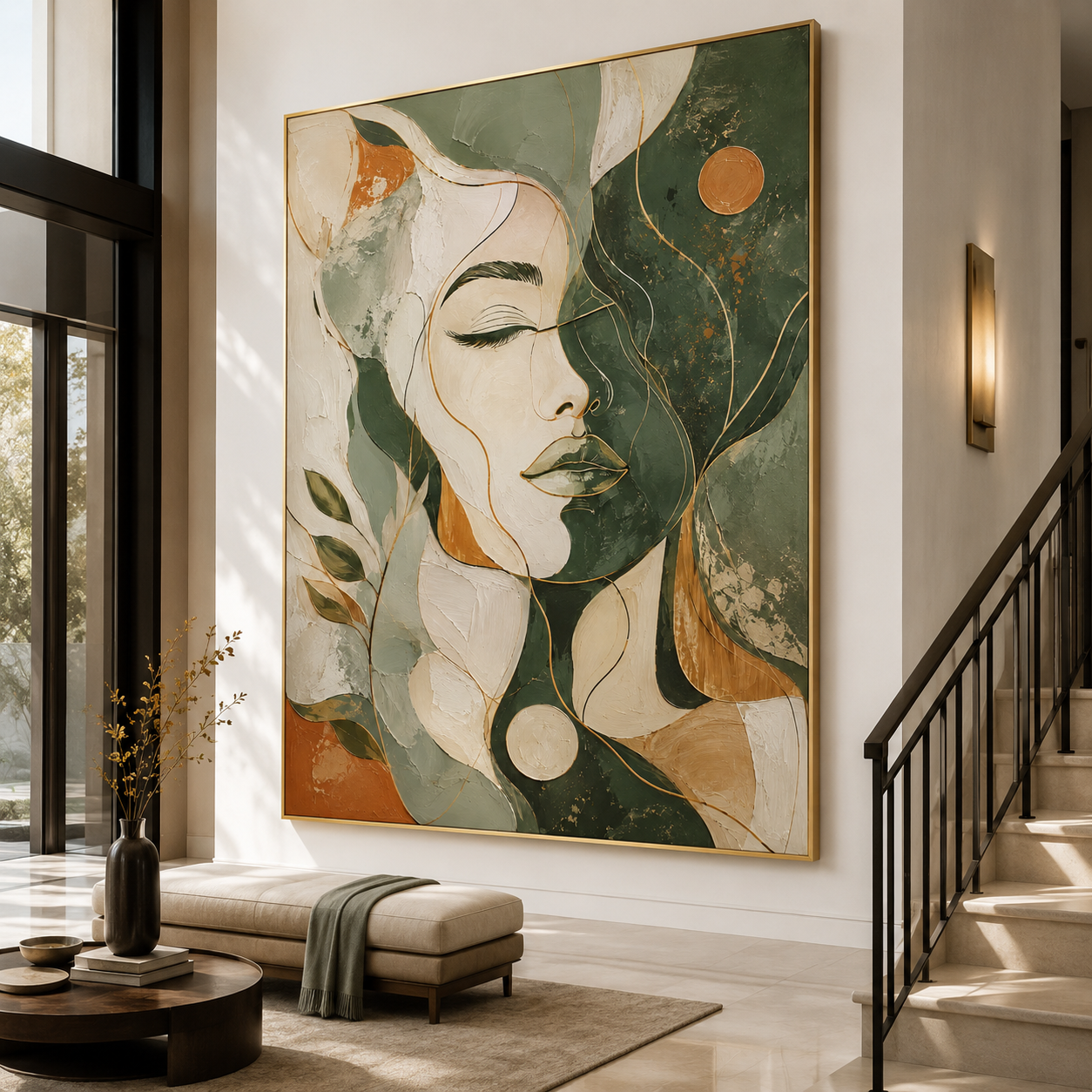 Green Female Portrait Painting | Quiet Bloom
