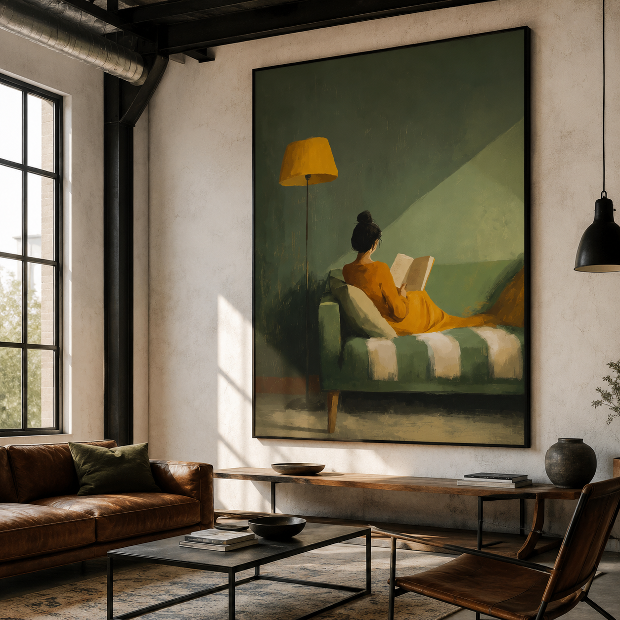 Woman Reading on Sofa Oil Painting