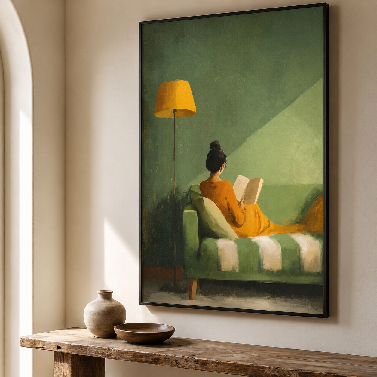 Woman Reading on Sofa Oil Painting