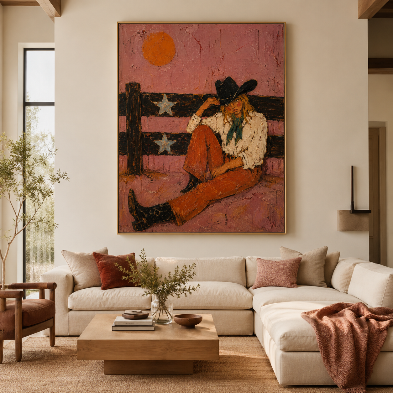 Rustic Cowgirl Portrait on Canvas