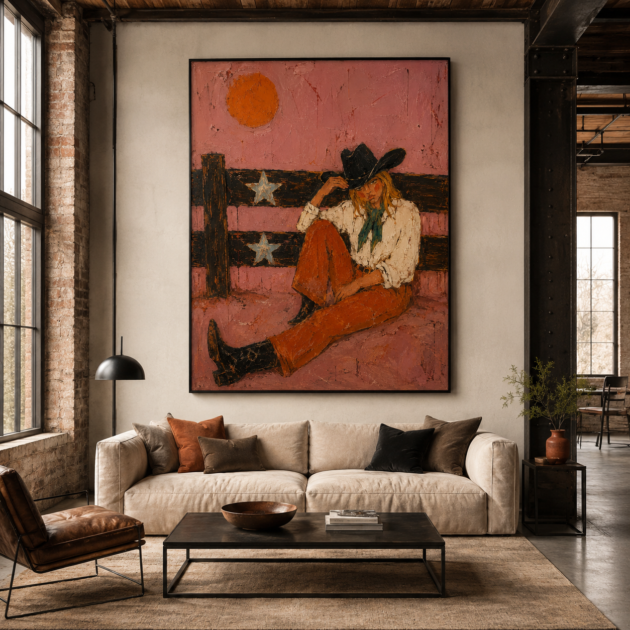 Rustic Cowgirl Portrait on Canvas