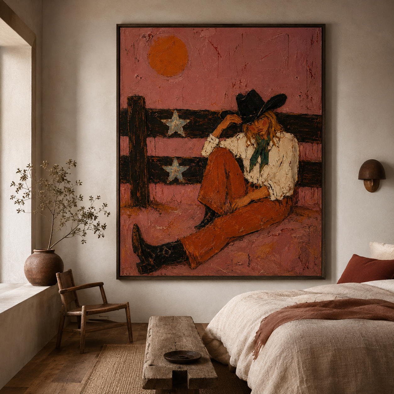 Rustic Cowgirl Portrait on Canvas