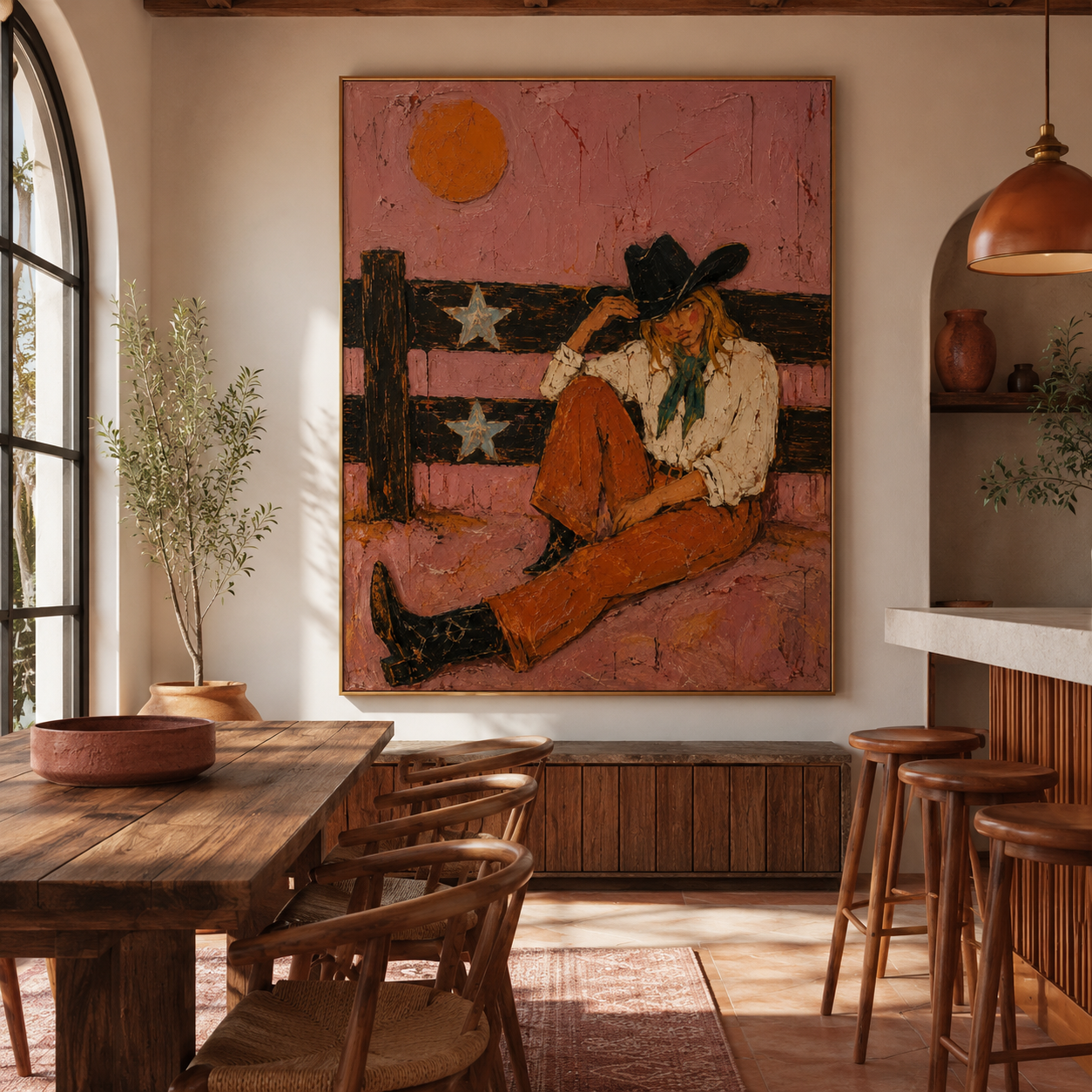 Rustic Cowgirl Portrait on Canvas