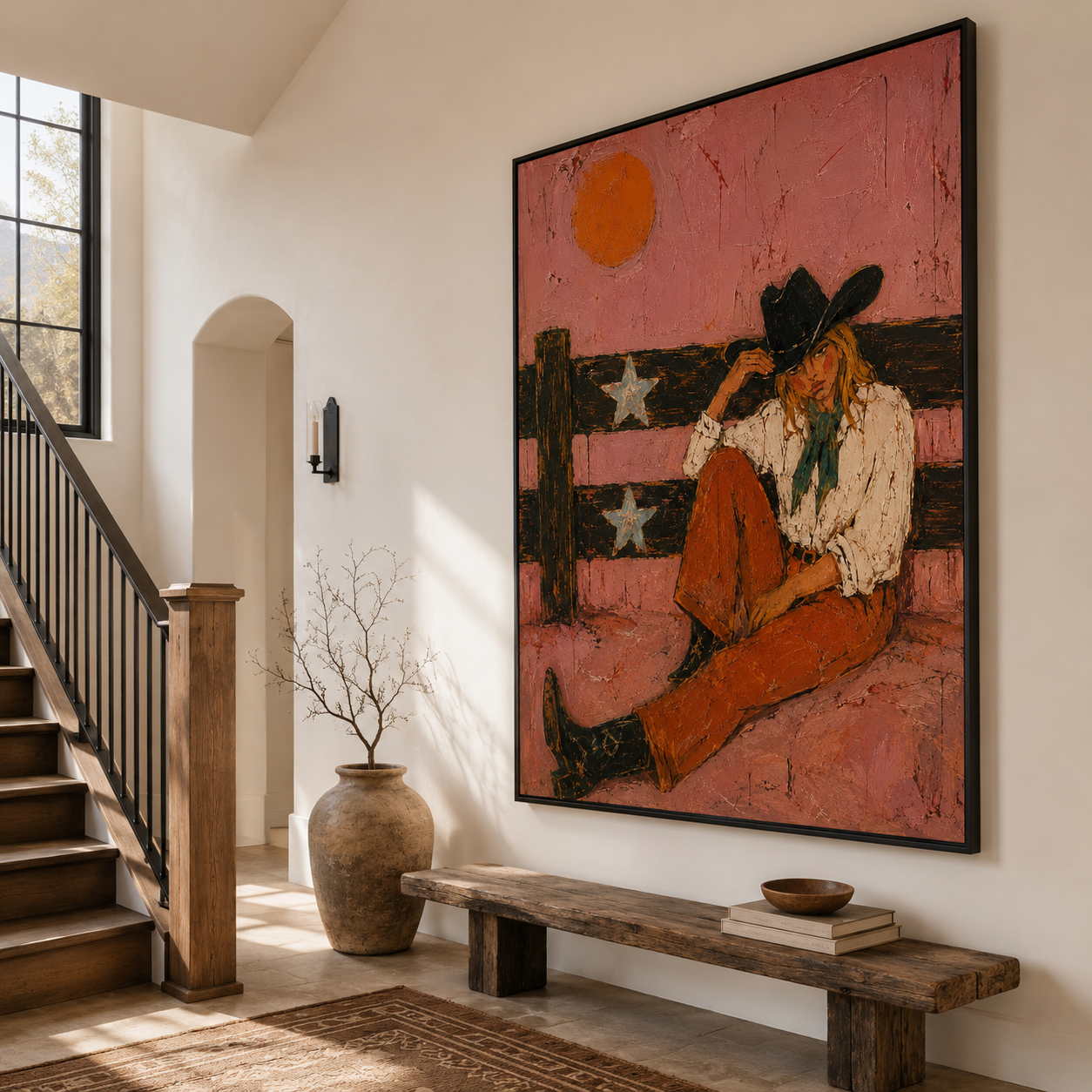 Rustic Cowgirl Portrait on Canvas