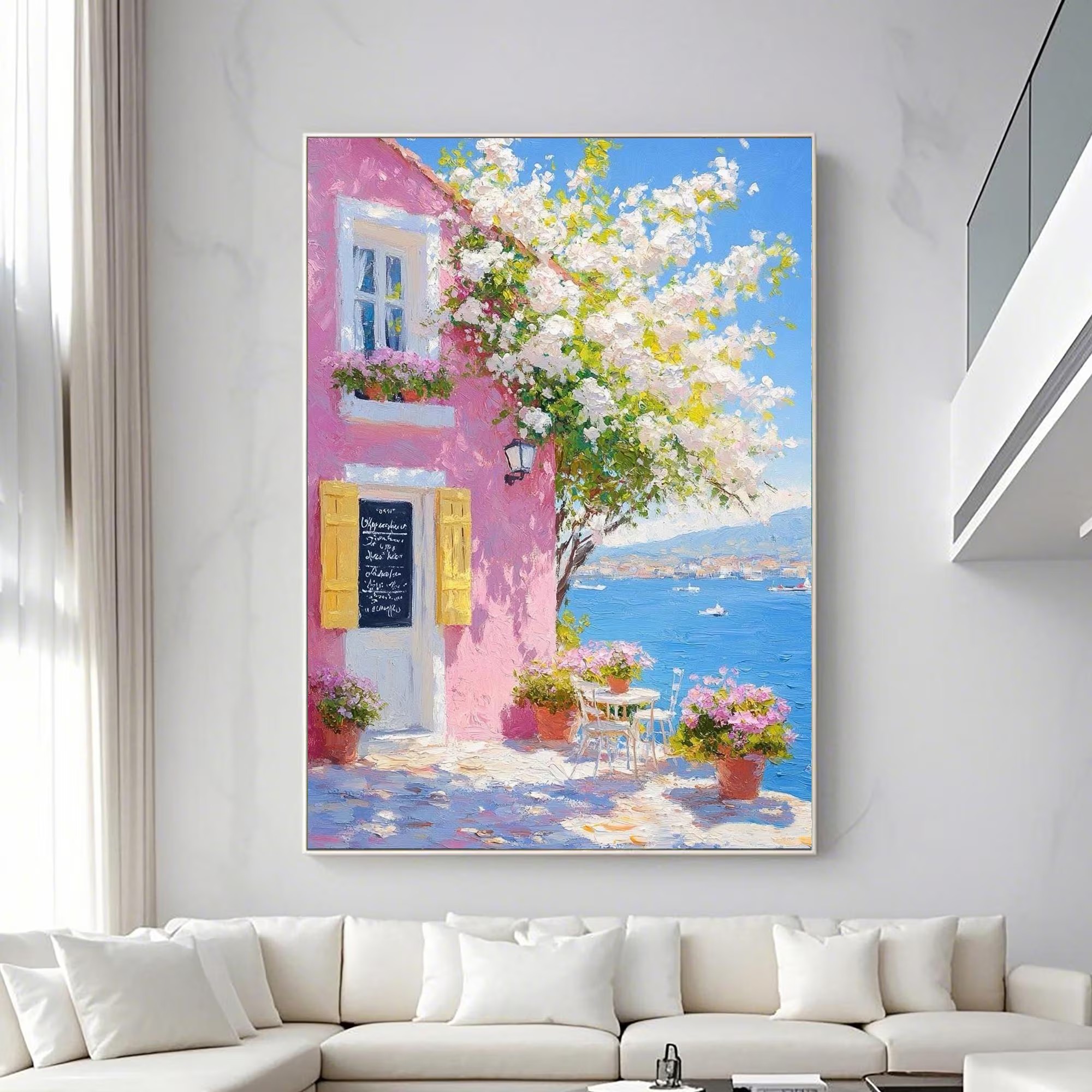 Coastal Blossom House Oil Painting
