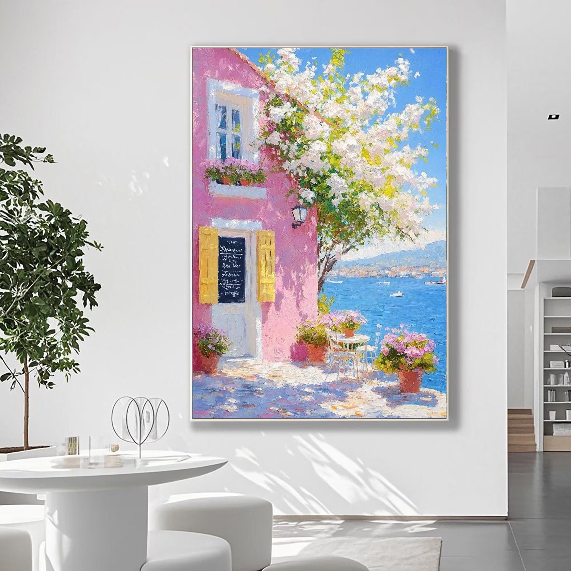 Coastal Blossom House Oil Painting