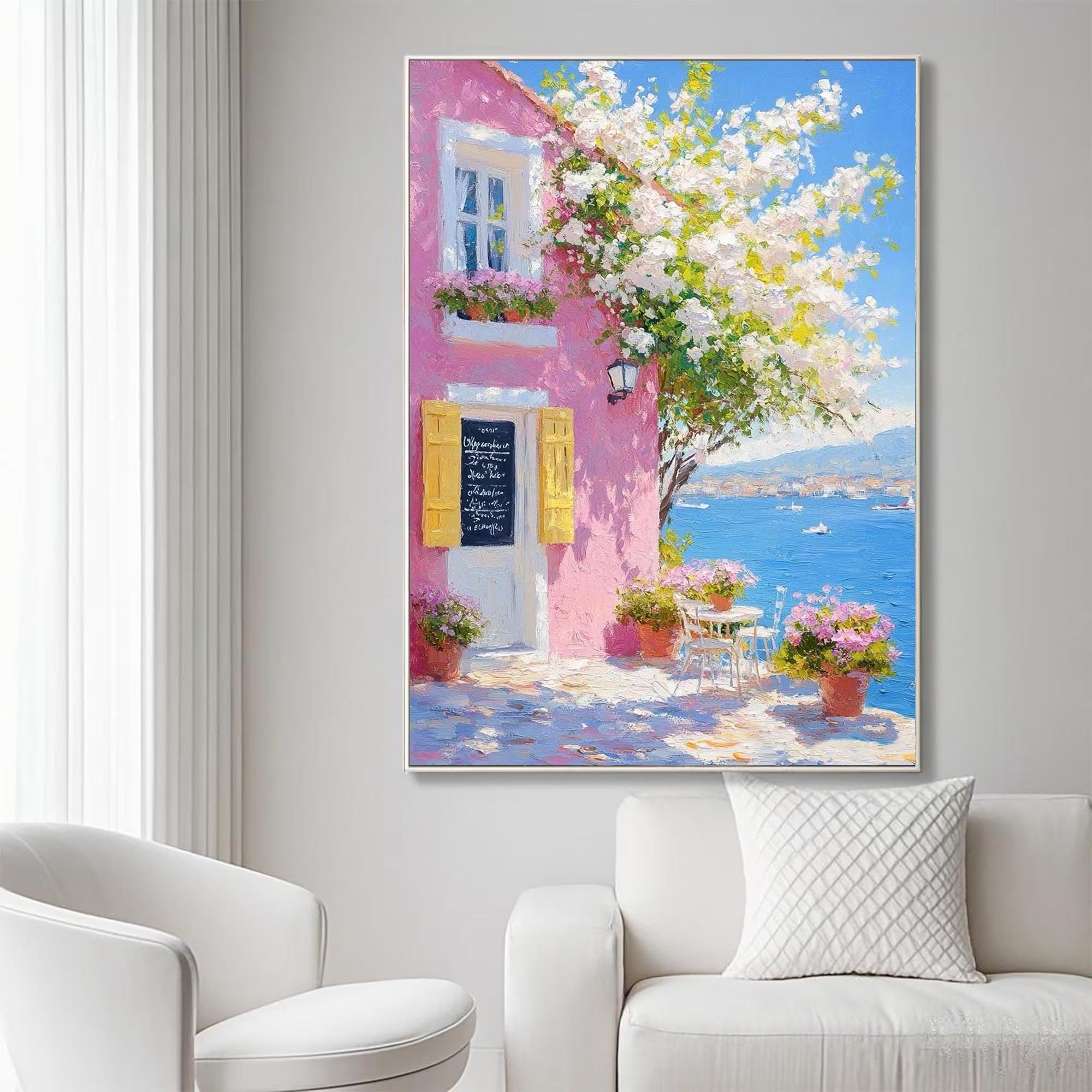 Coastal Blossom House Oil Painting