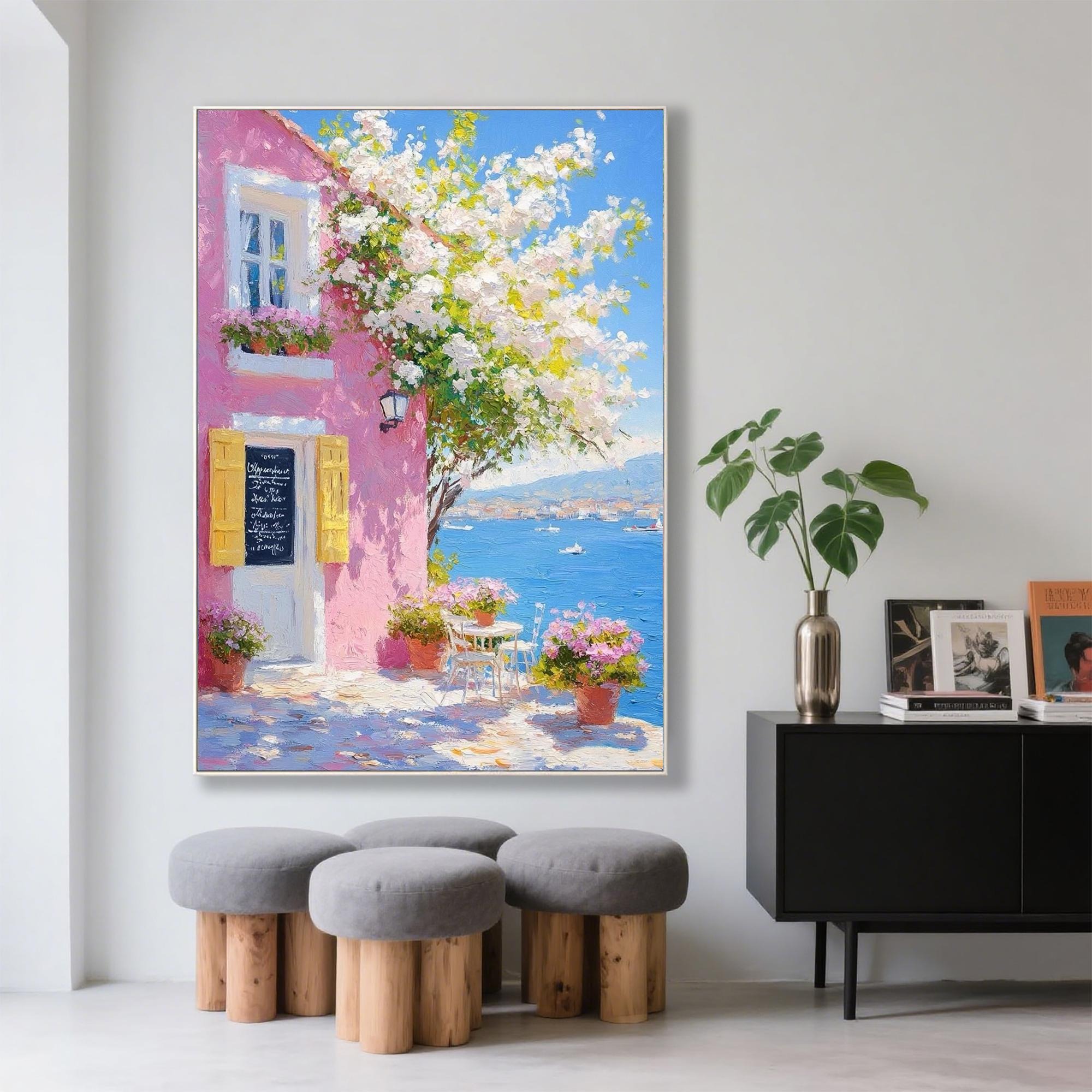 Coastal Blossom House Oil Painting