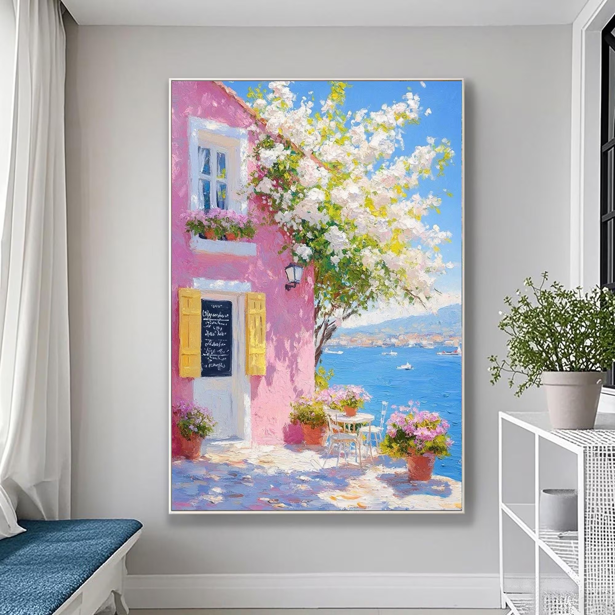 Coastal Blossom House Oil Painting