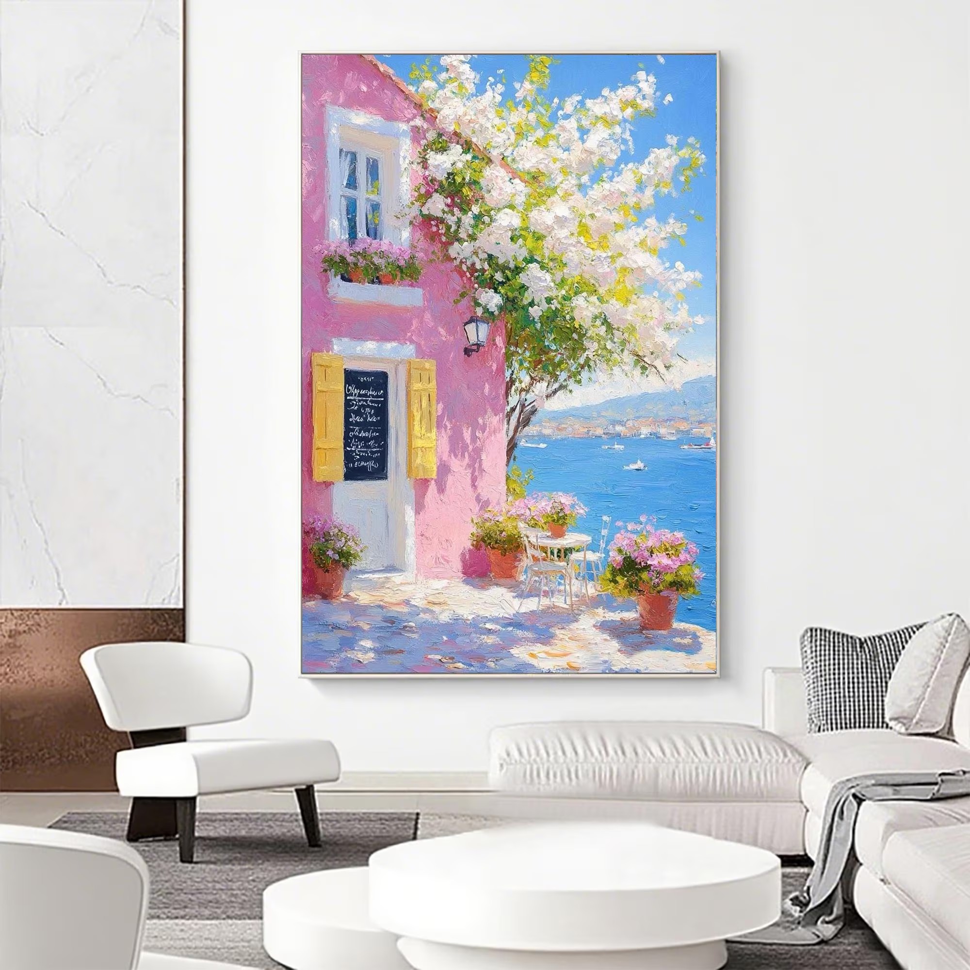 Coastal Blossom House Oil Painting