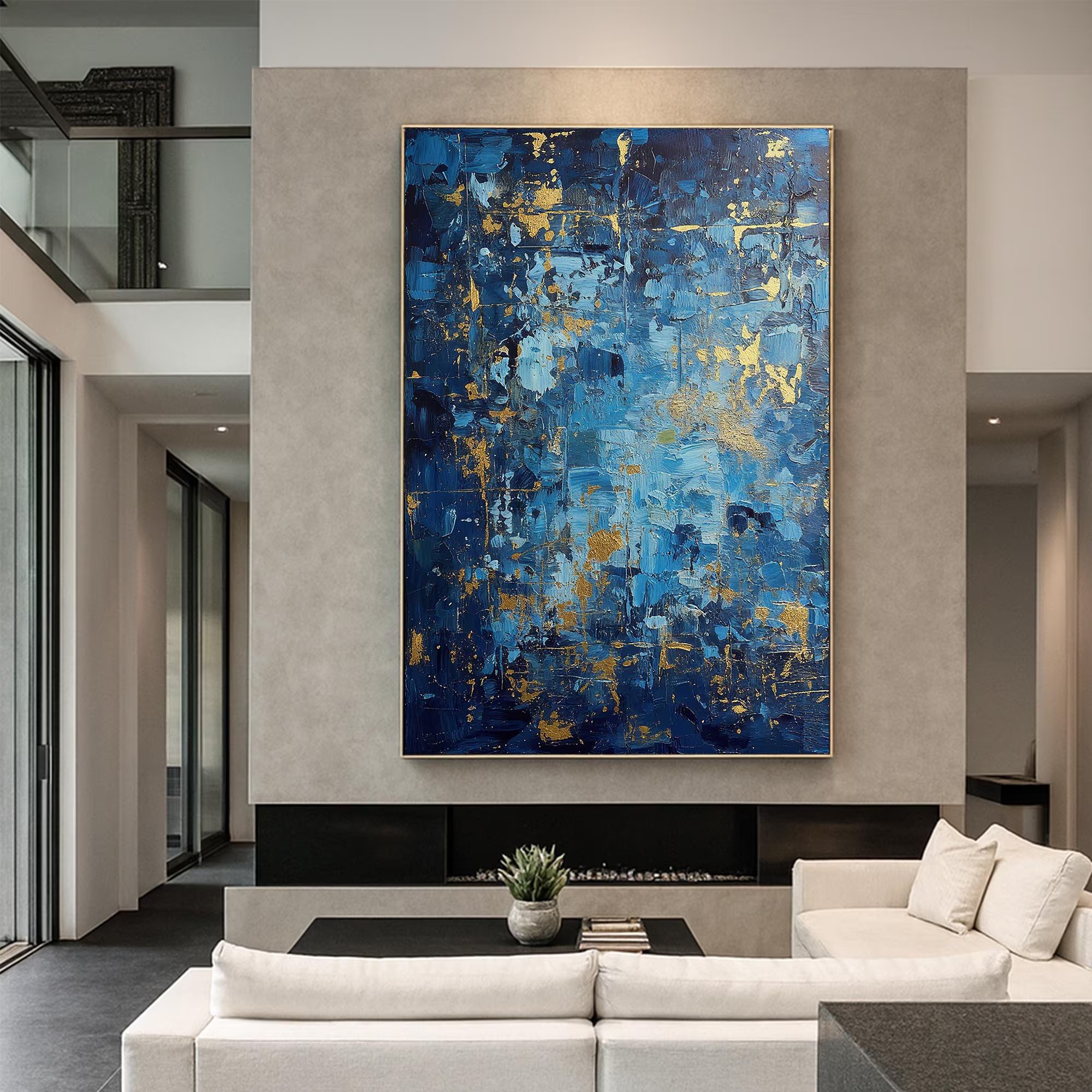 Blue and Gold Textured Canvas