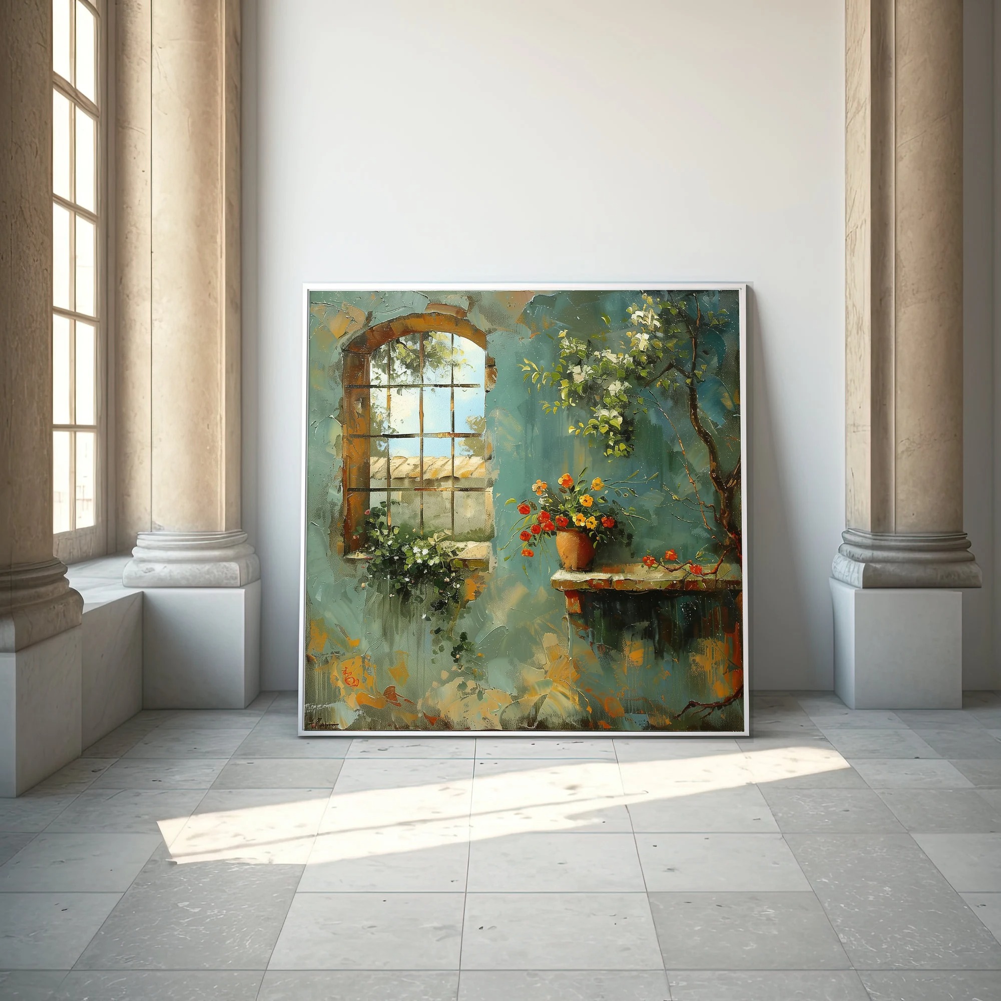 Rustic Window View Oil Art