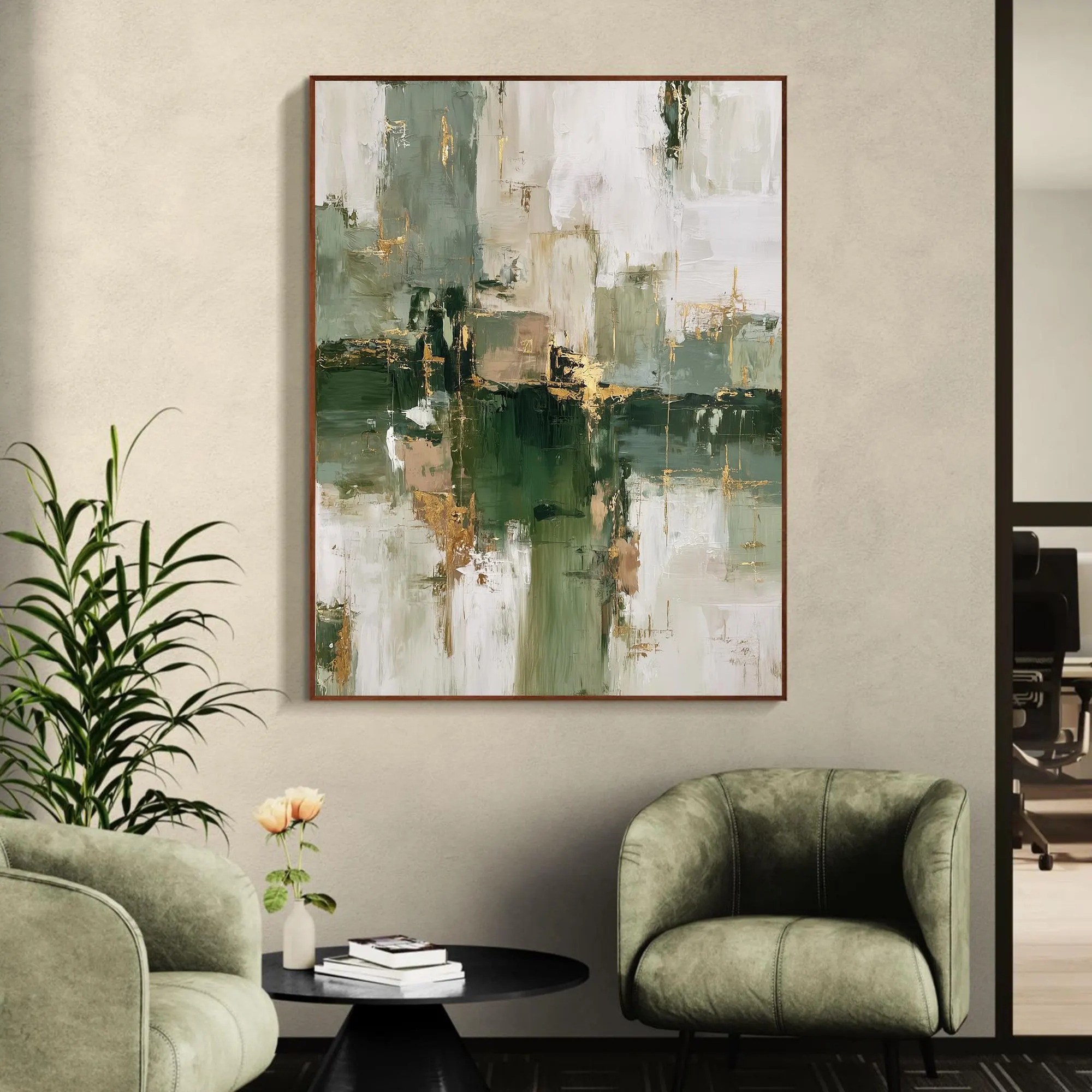 Golden Accents Green Abstract