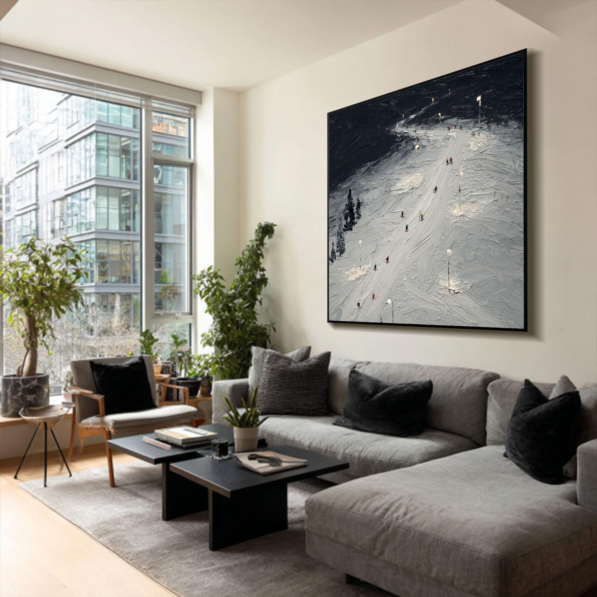 Night Skiers Textured Art