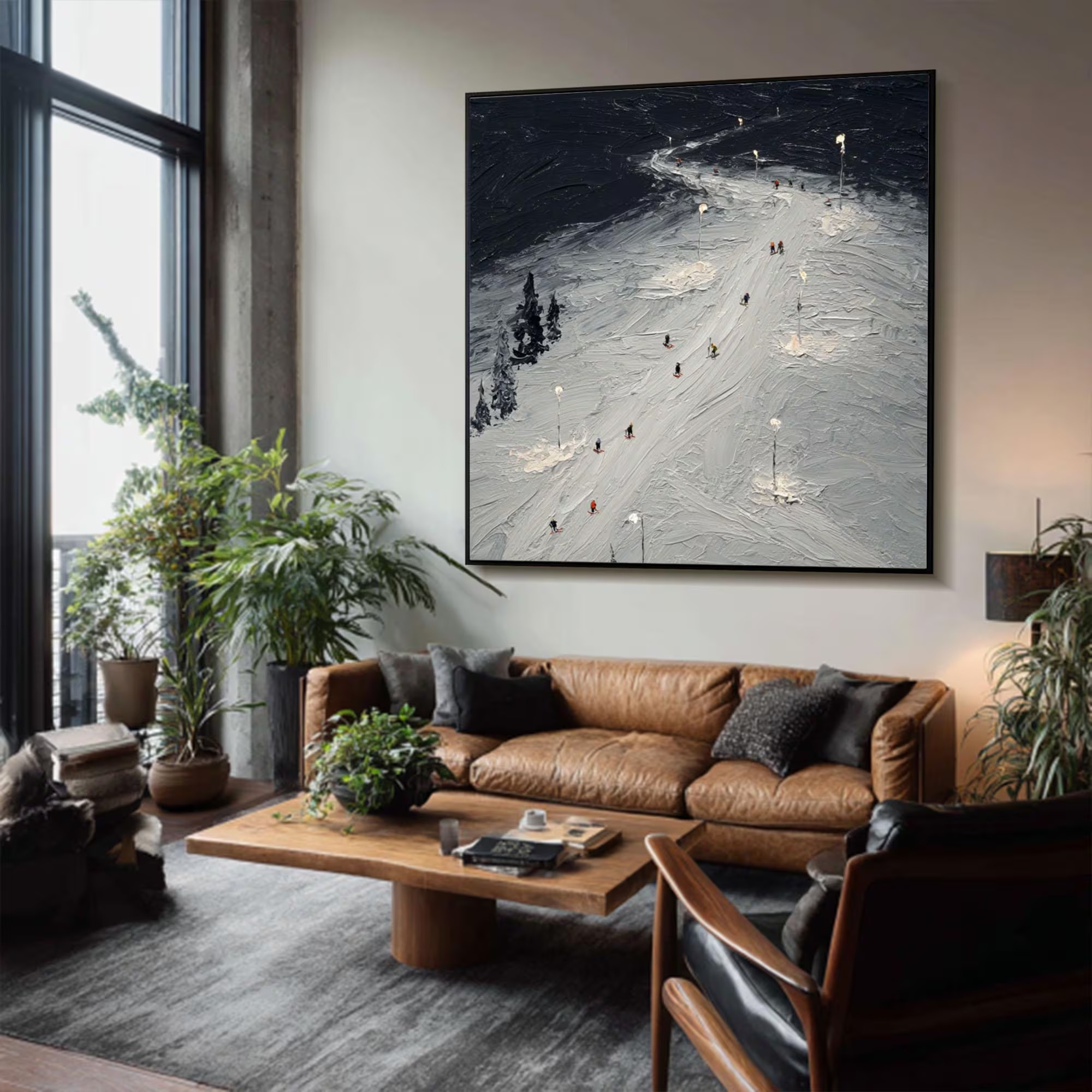 Night Skiers Textured Art