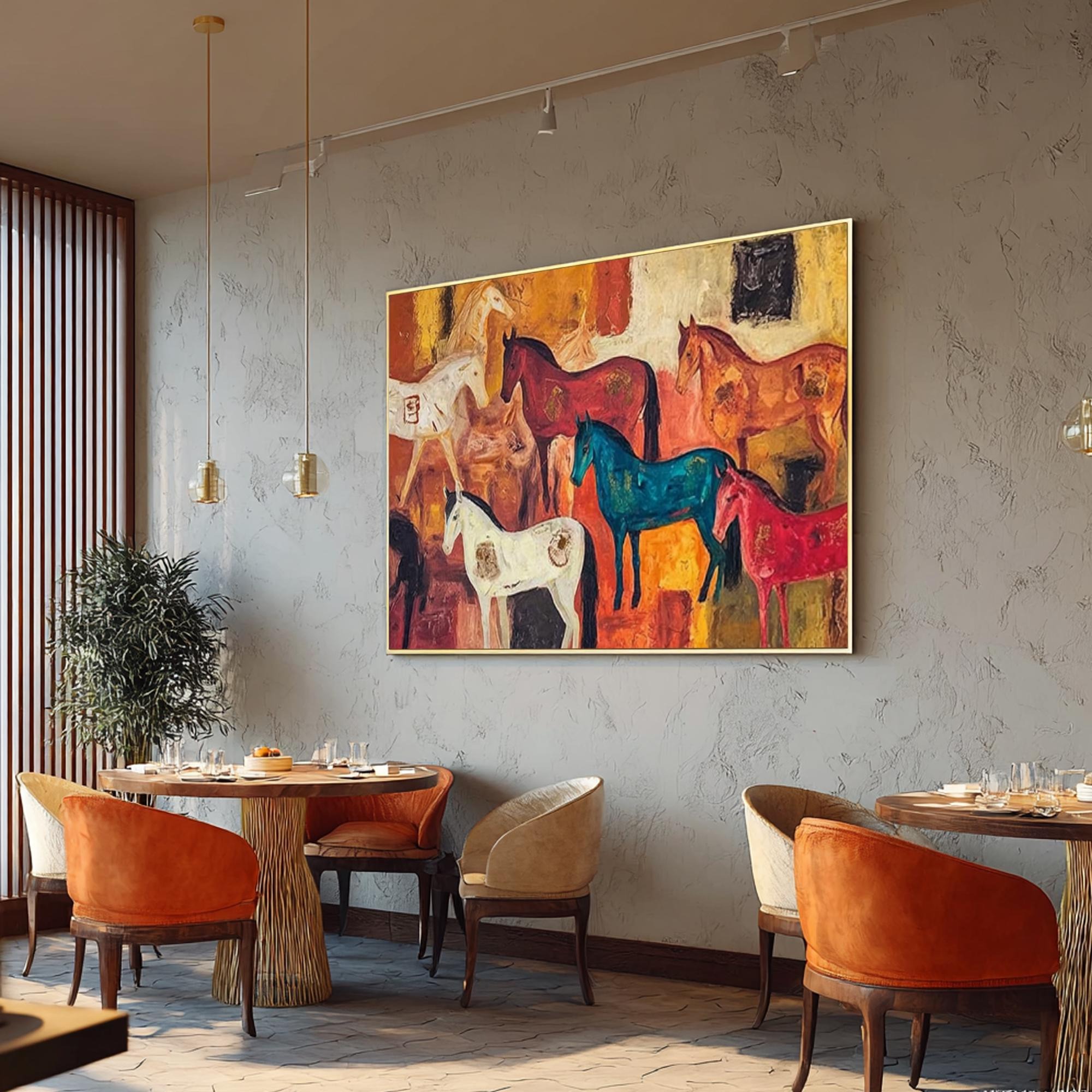 Colorful Equine Gathering Painting