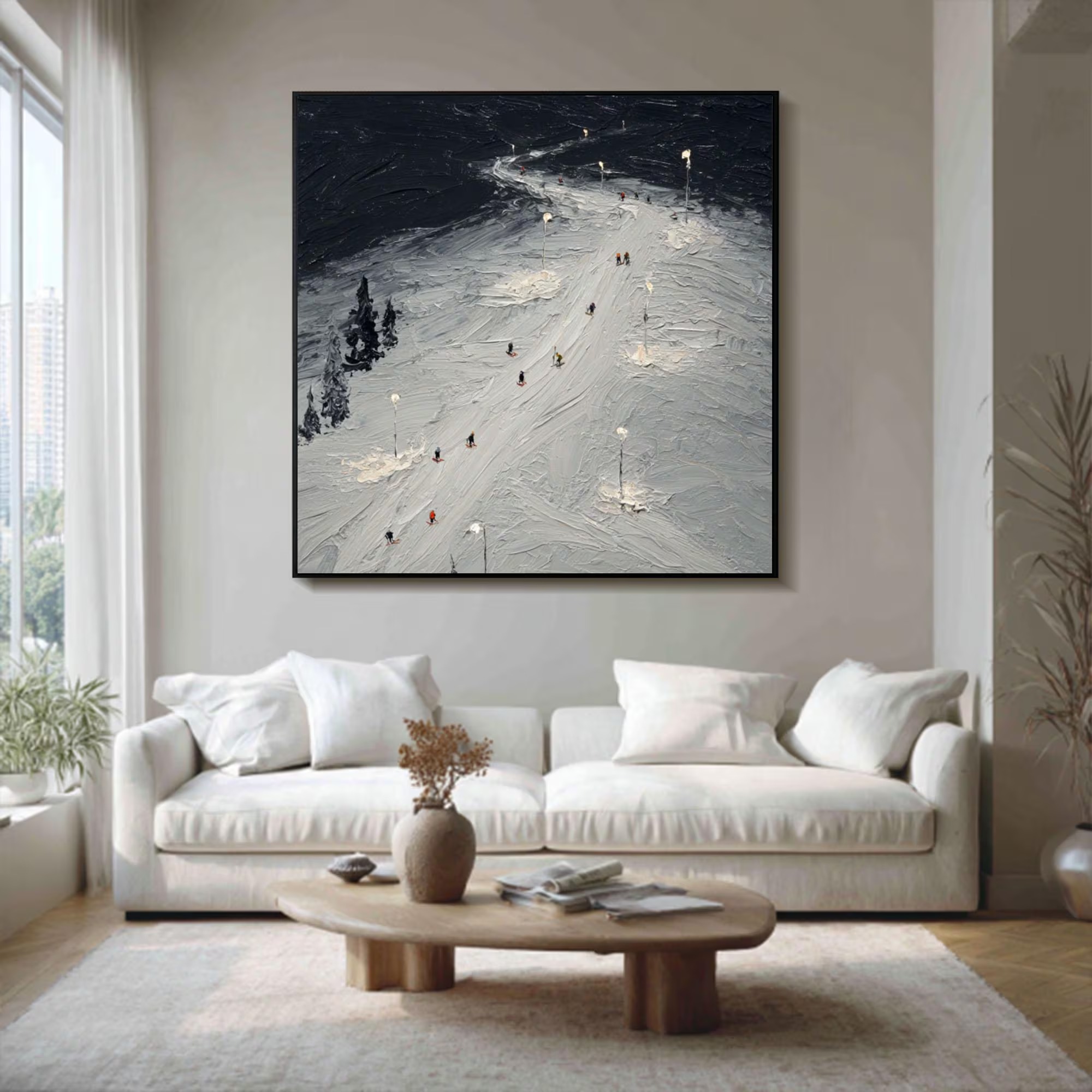 Night Skiers Textured Art