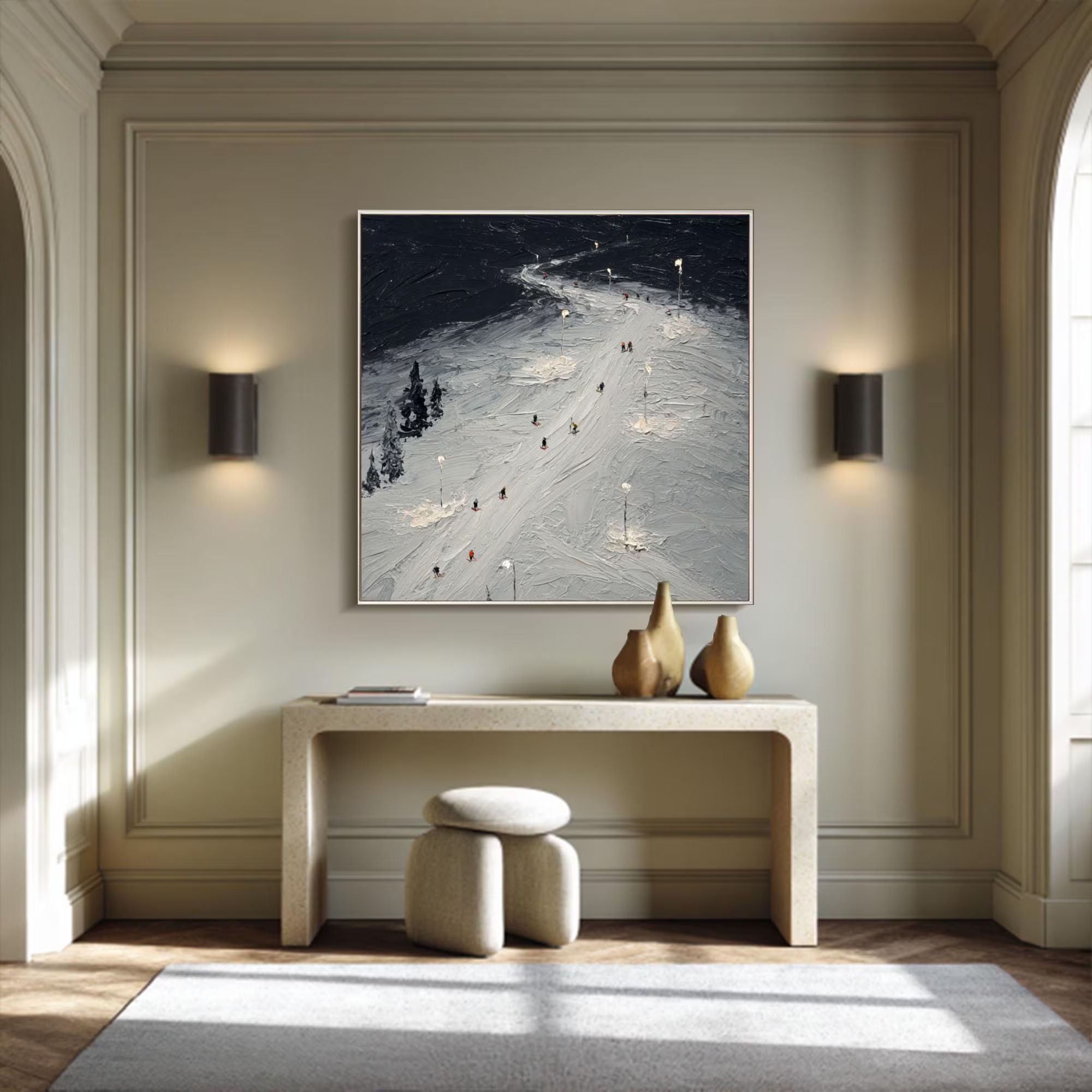 Night Skiers Textured Art