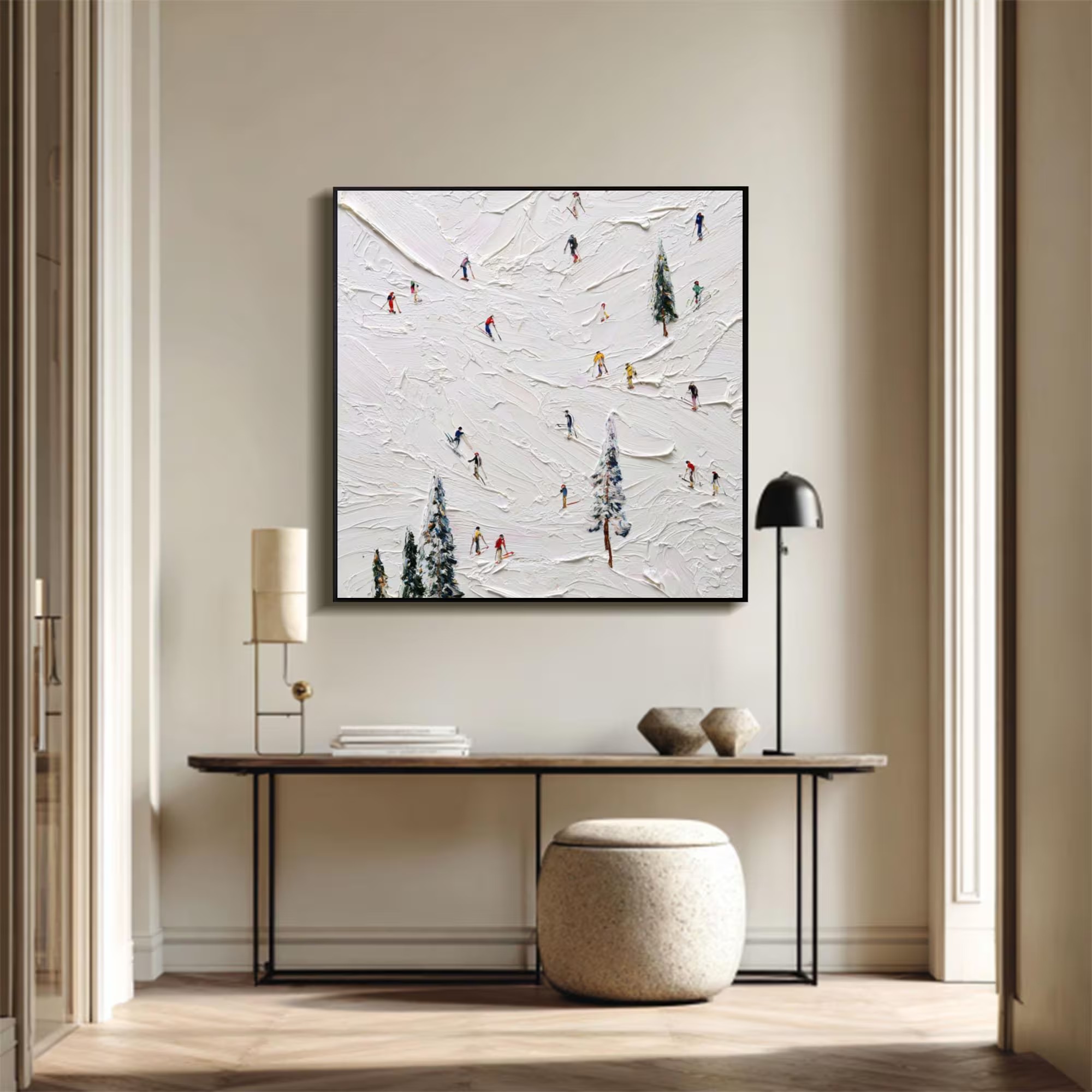 Textured Skiers Paradise Painting