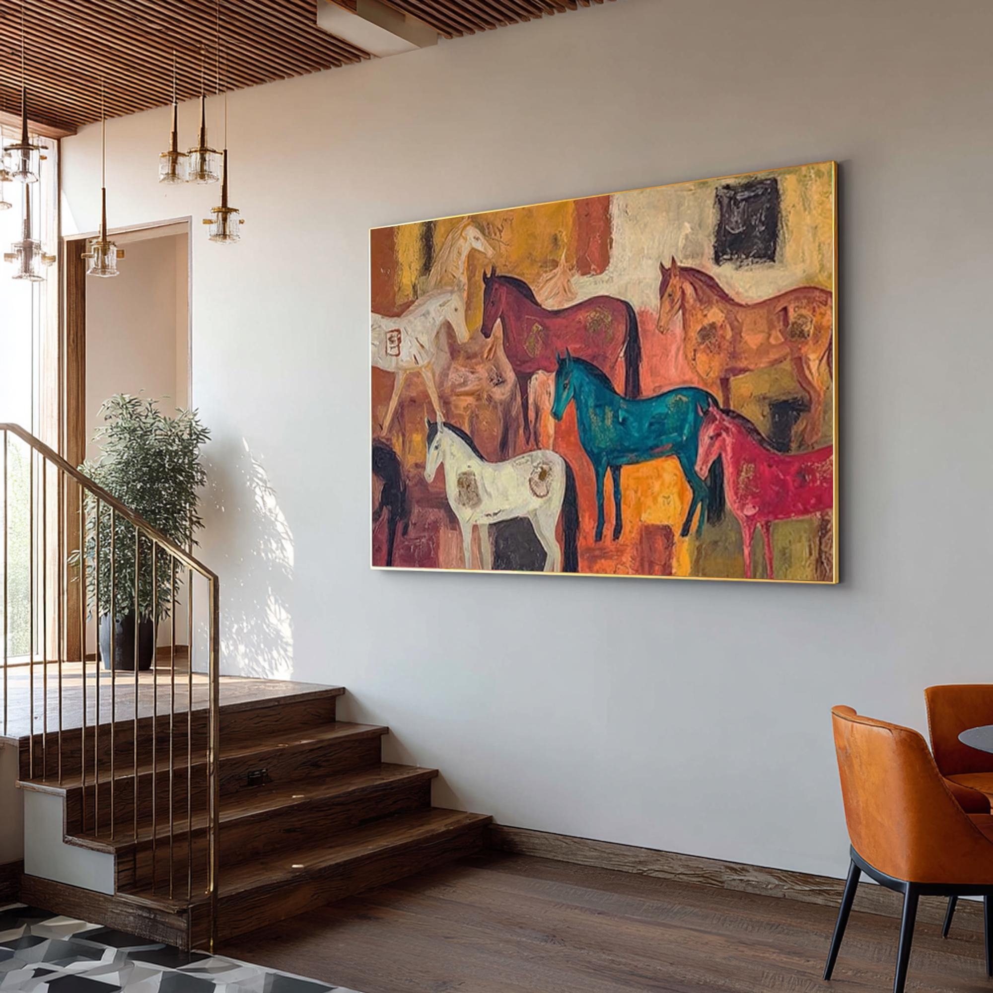 Colorful Equine Gathering Painting