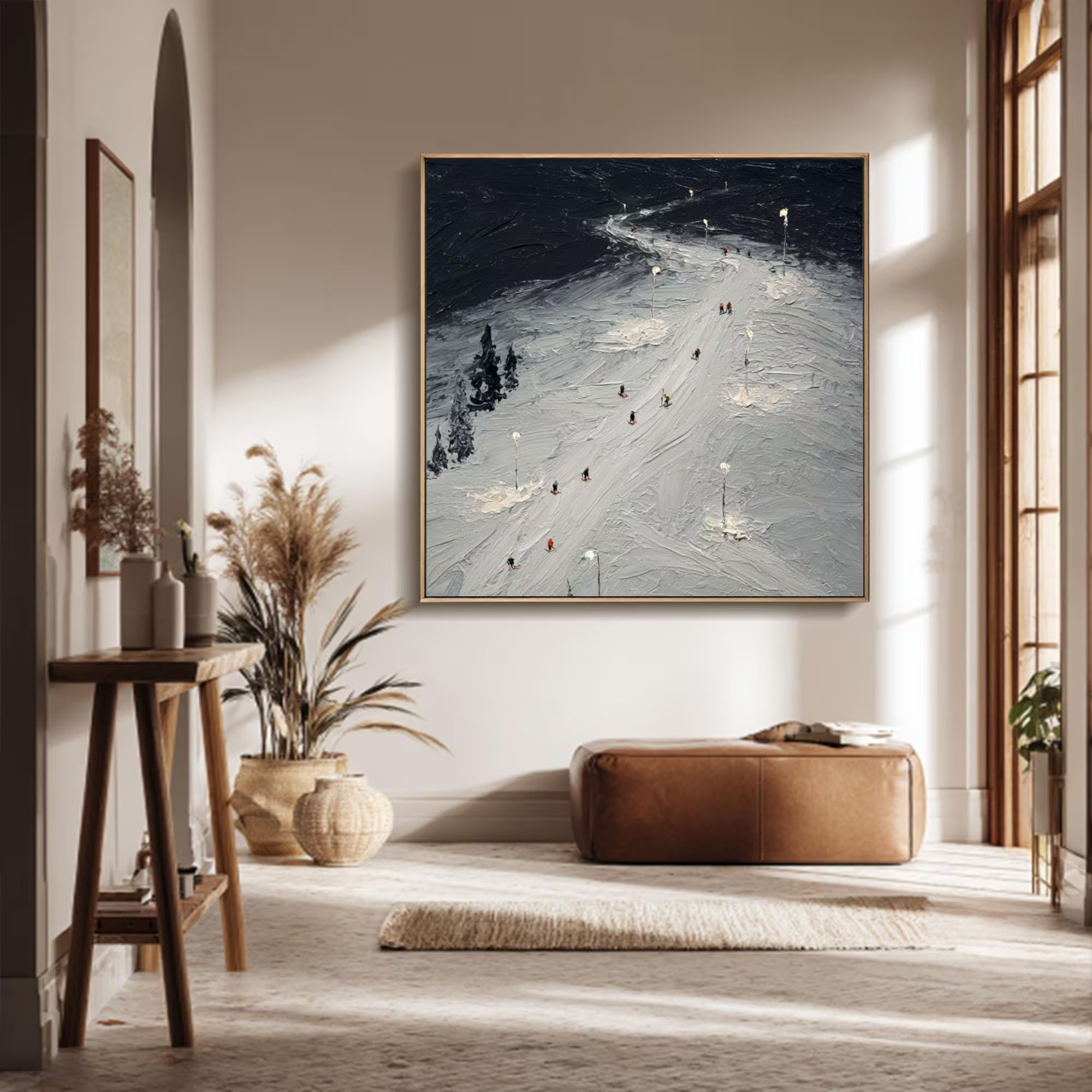 Night Skiers Textured Art