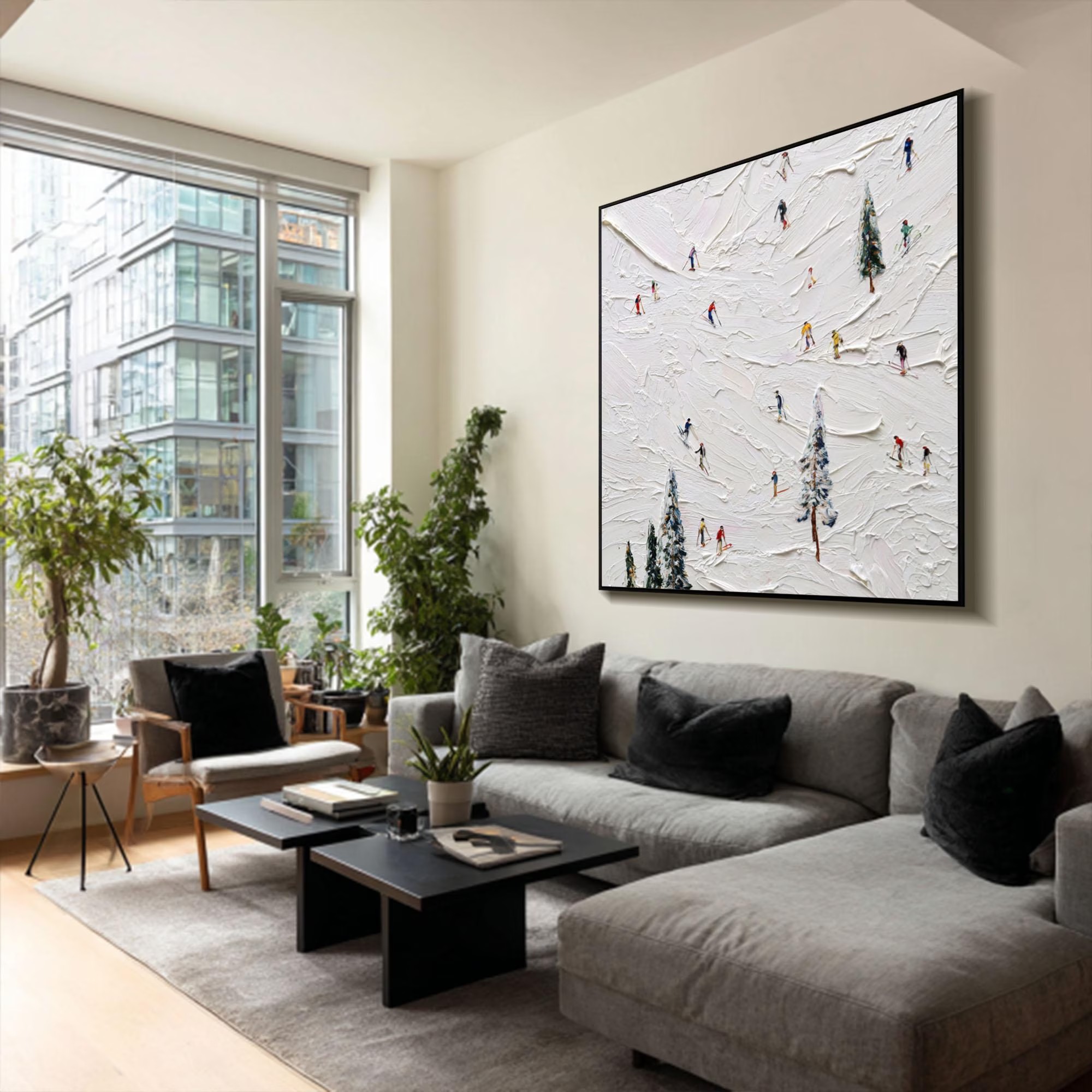 Textured Skiers Paradise Painting