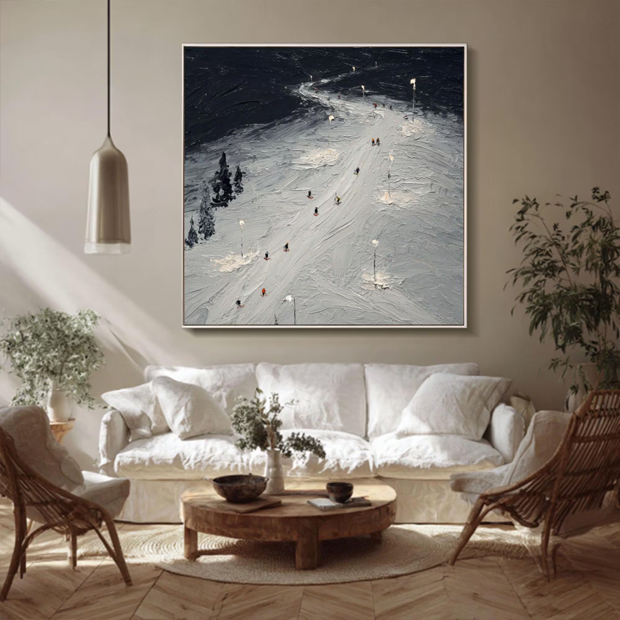 Night Skiers Textured Art