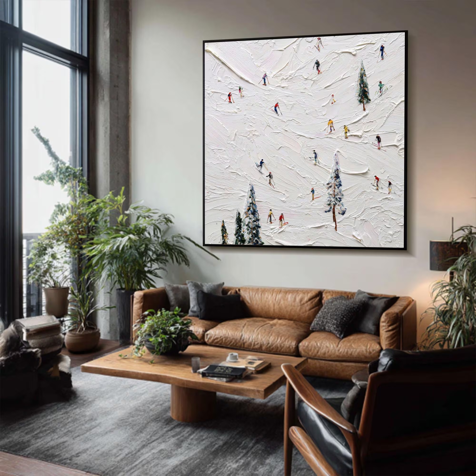 Textured Skiers Paradise Painting