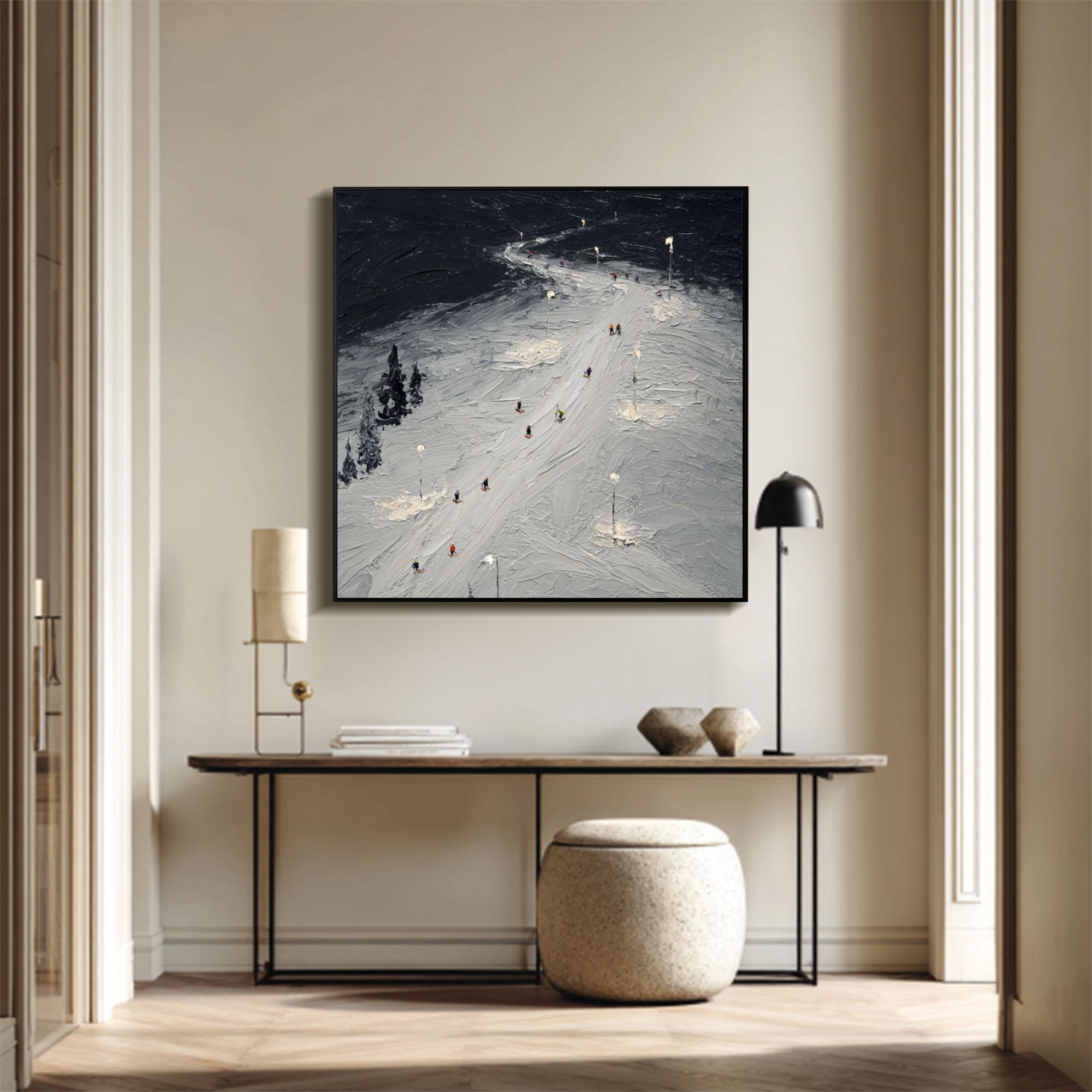 Night Skiers Textured Art