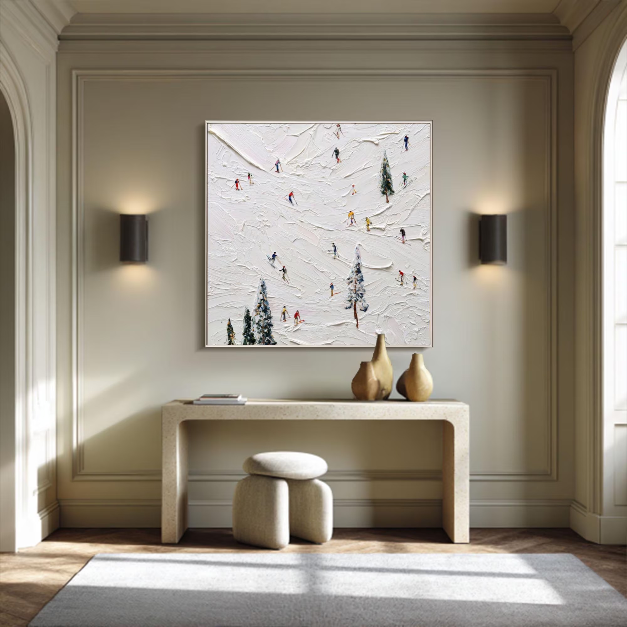 Textured Skiers Paradise Painting