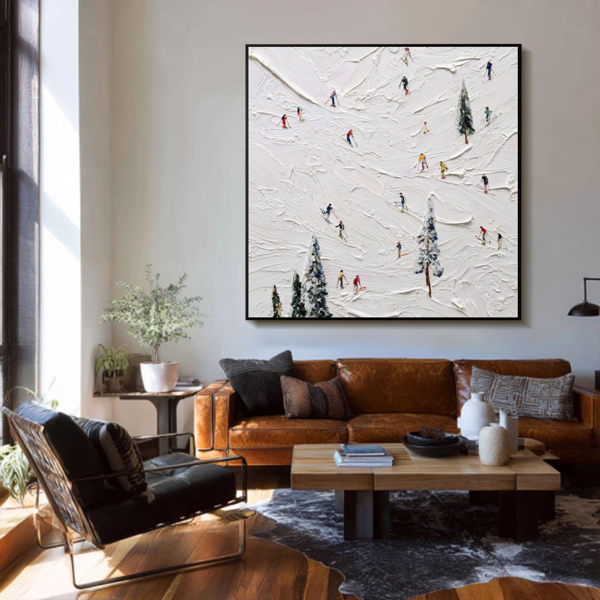 Textured Skiers Paradise Painting