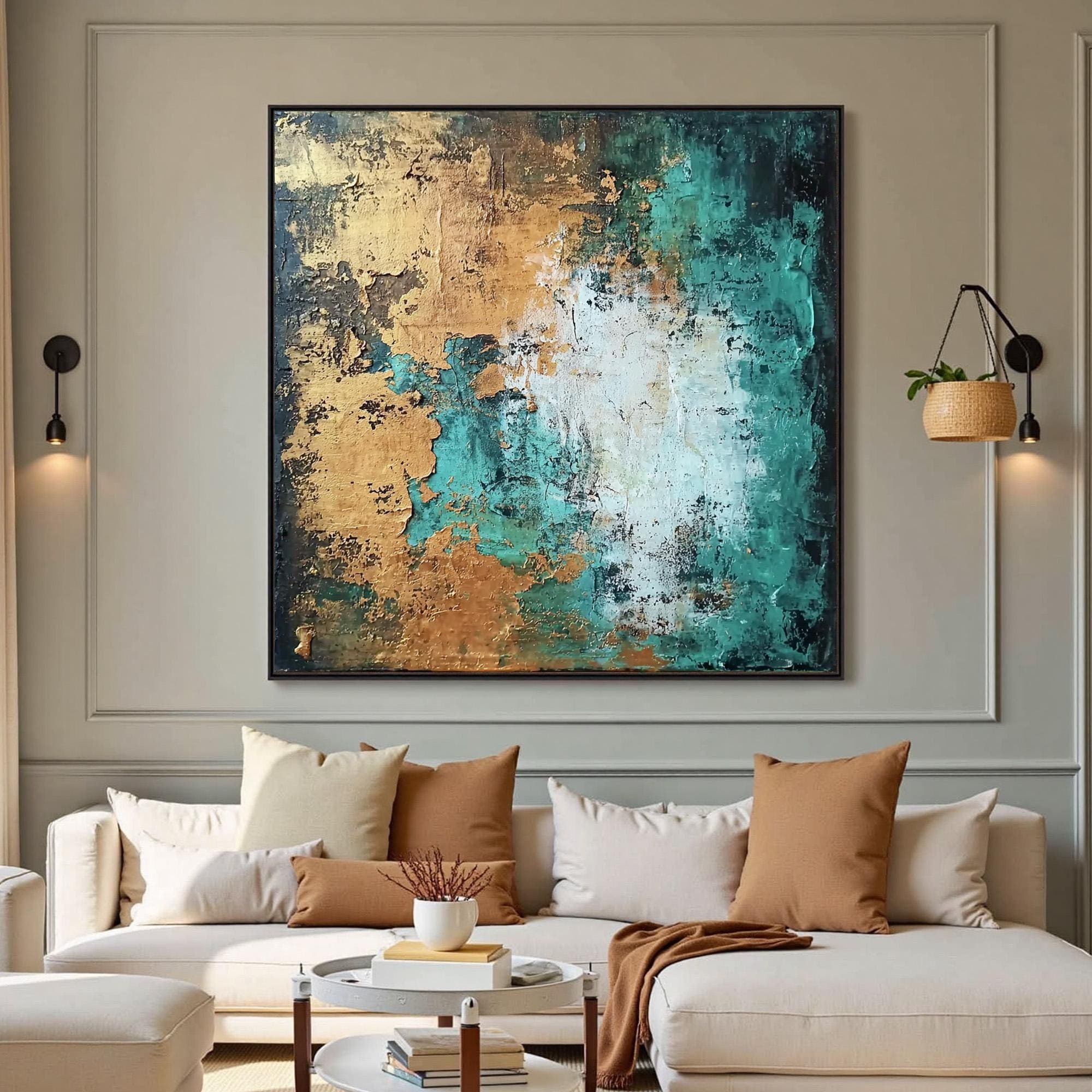 Abstract Gold-Green Painting