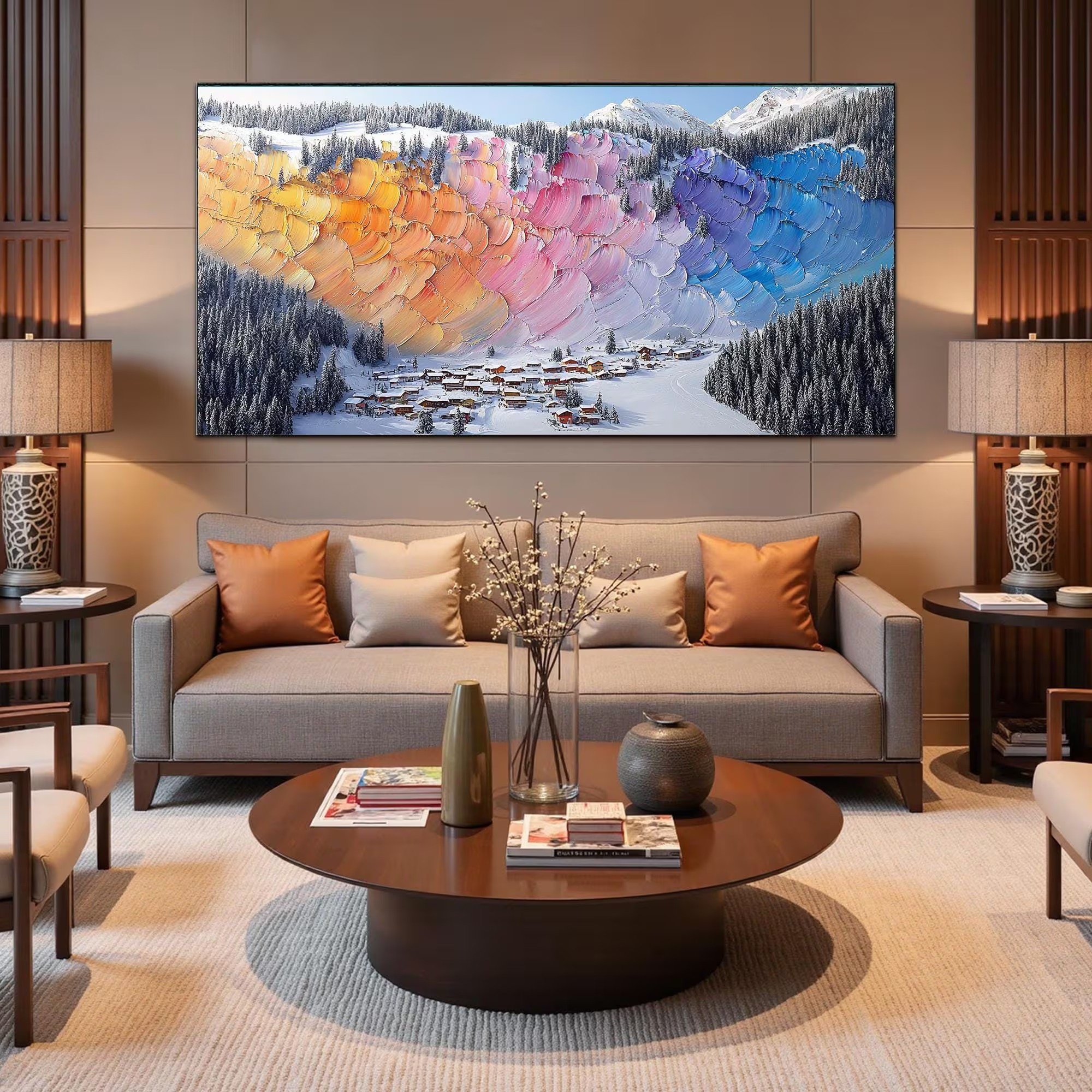 Rainbow Skies Above Winter Village