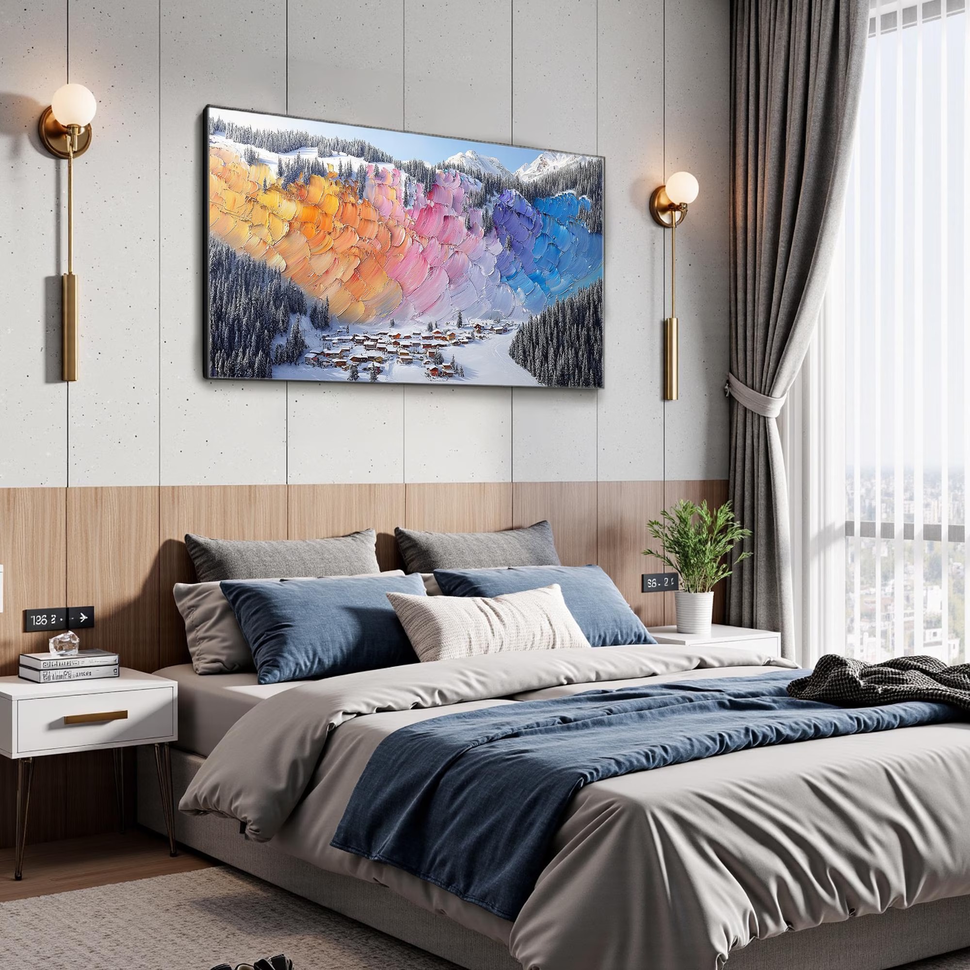 Rainbow Skies Above Winter Village