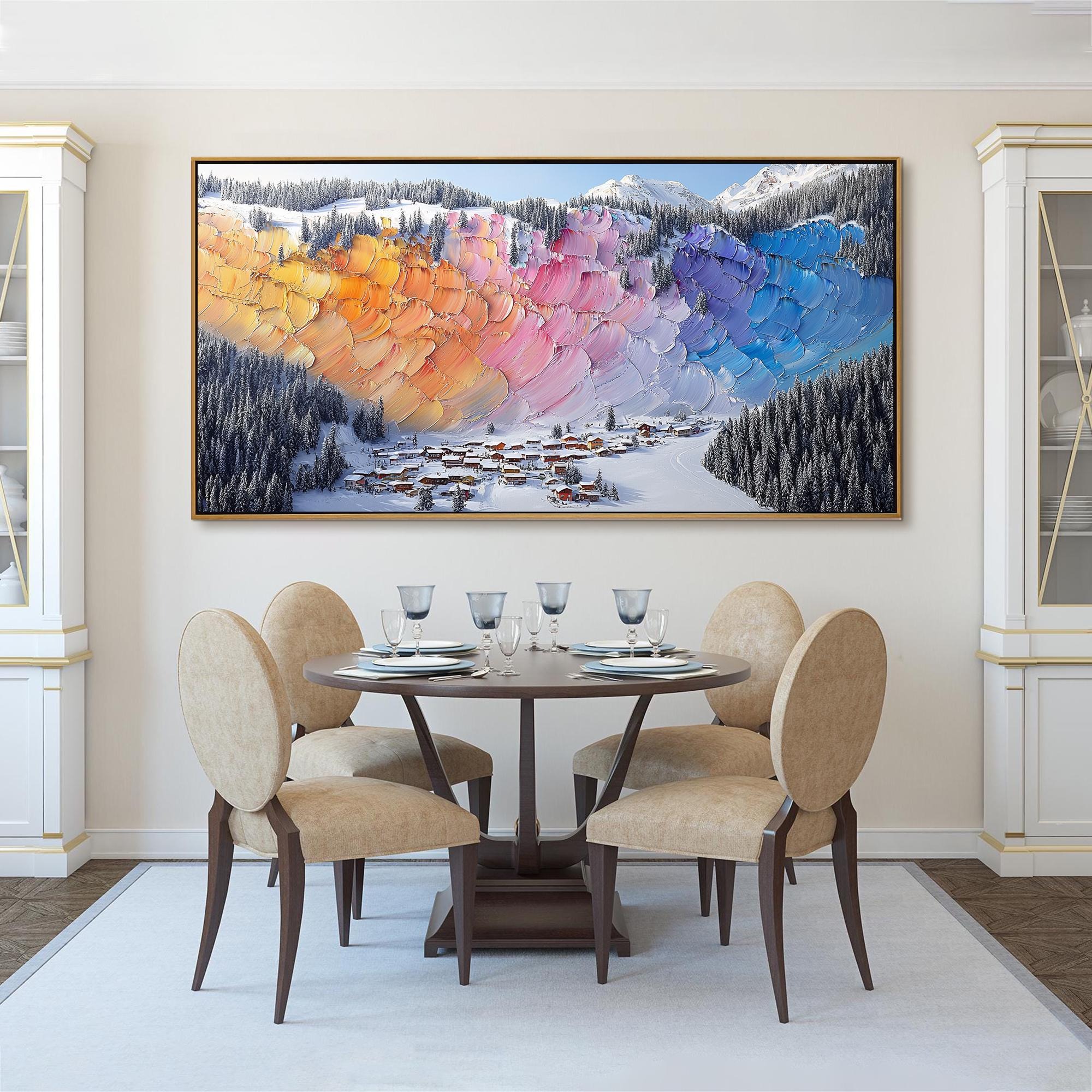 Rainbow Skies Above Winter Village