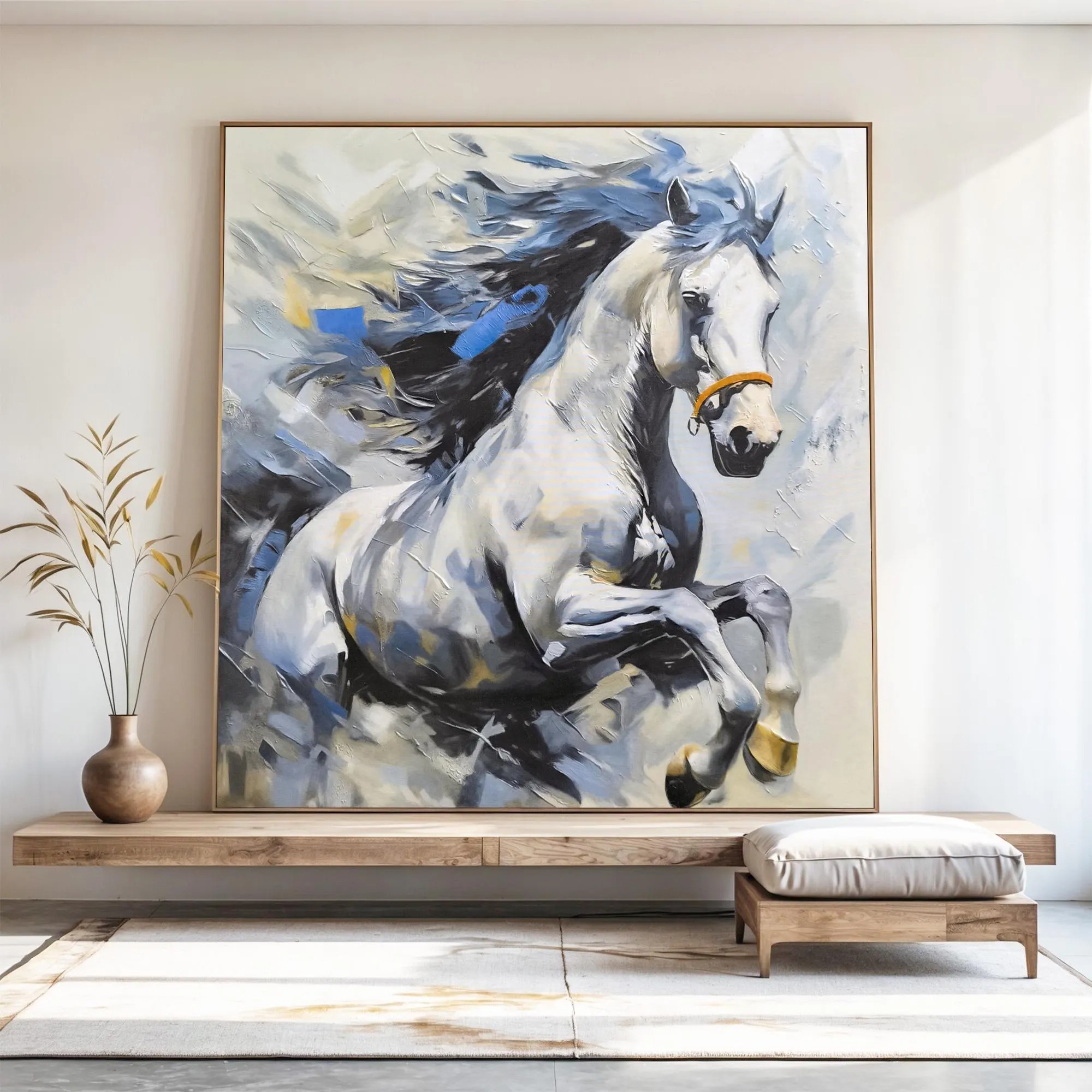 Dynamic White Horse Oil Painting